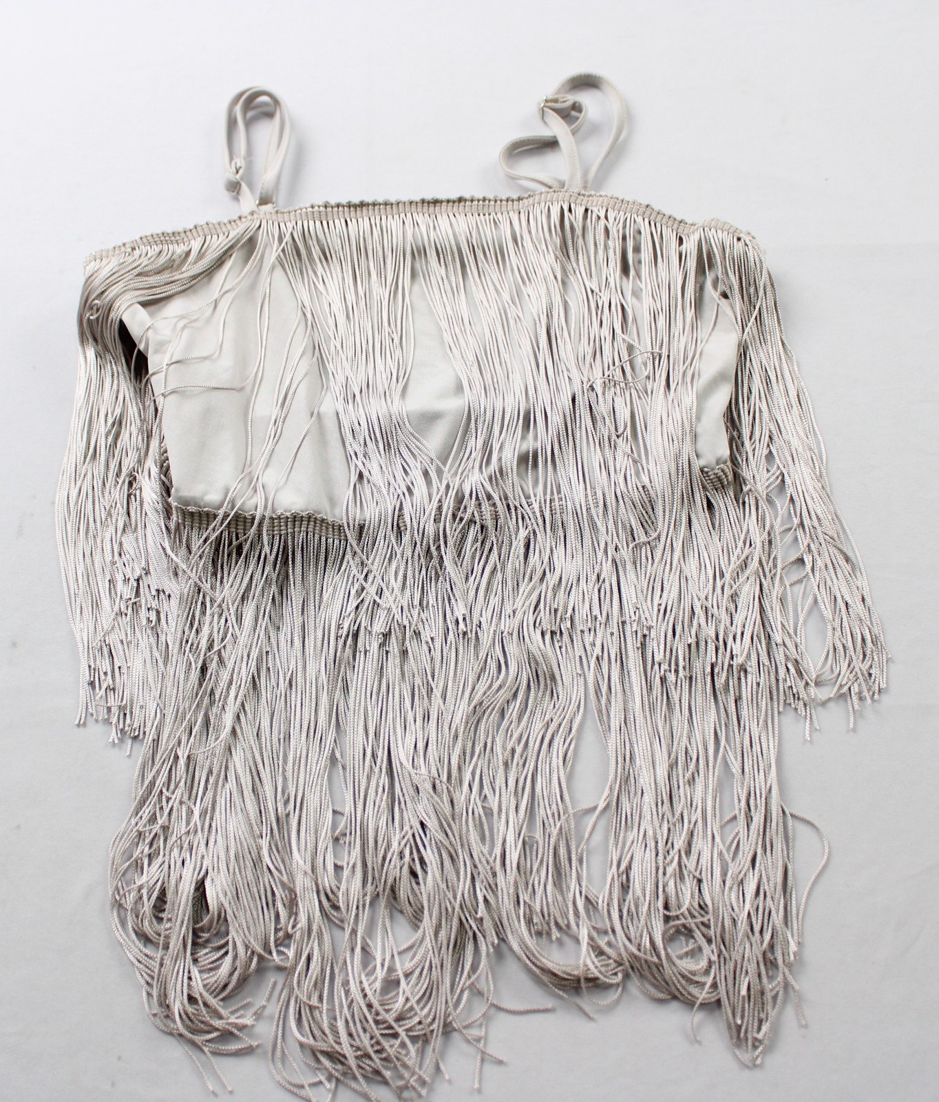 Lyaner Women’s Sleeveless Spaghetti Strap Fringe Crop Top CL8 Grey Size XS