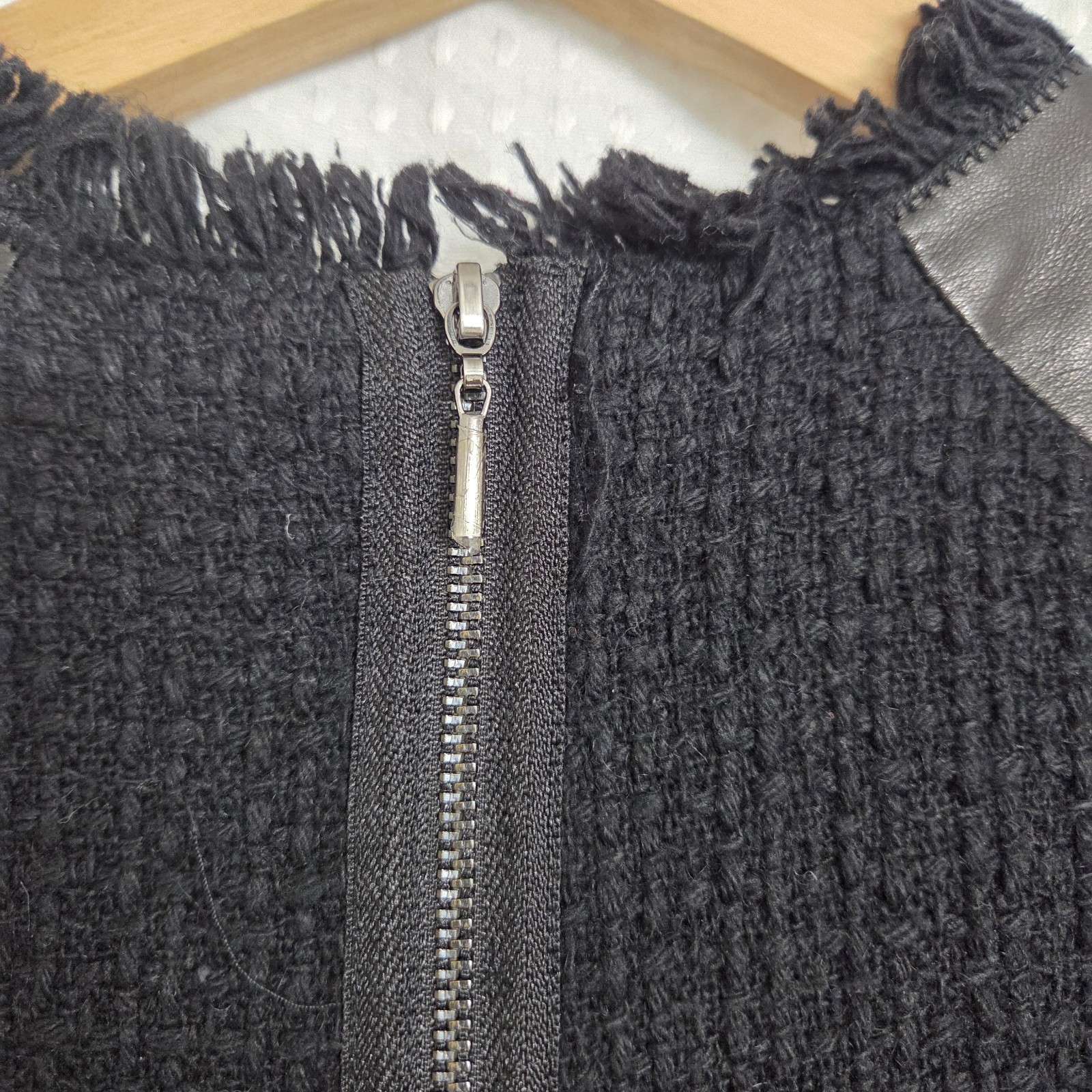 Rebecca Taylor Lambskin Leather Tweed Top Size 6 Black Old Money Designer