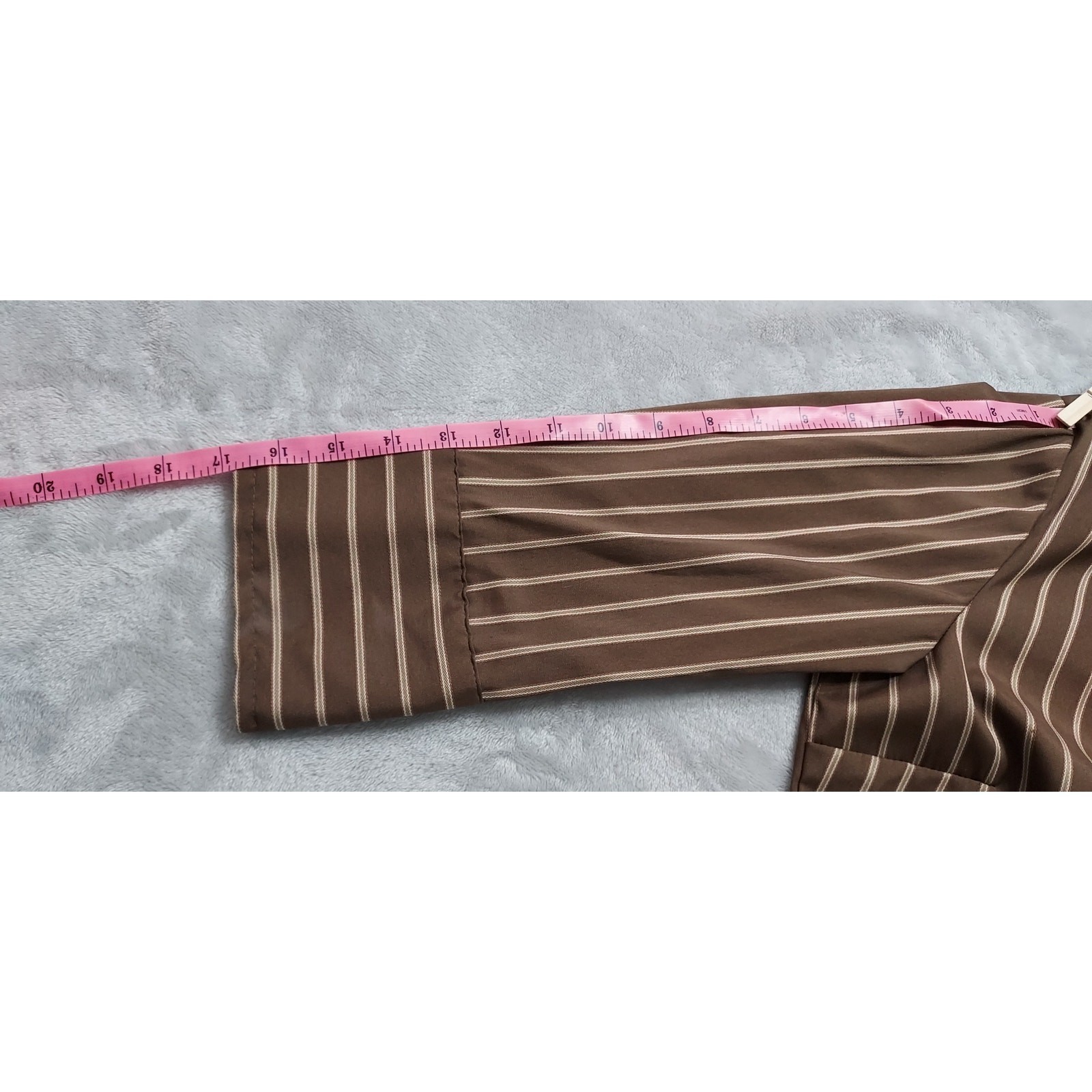 Stretch DCC Missy Button Down Brown & Gold Striped Women’s Blouse Size Large