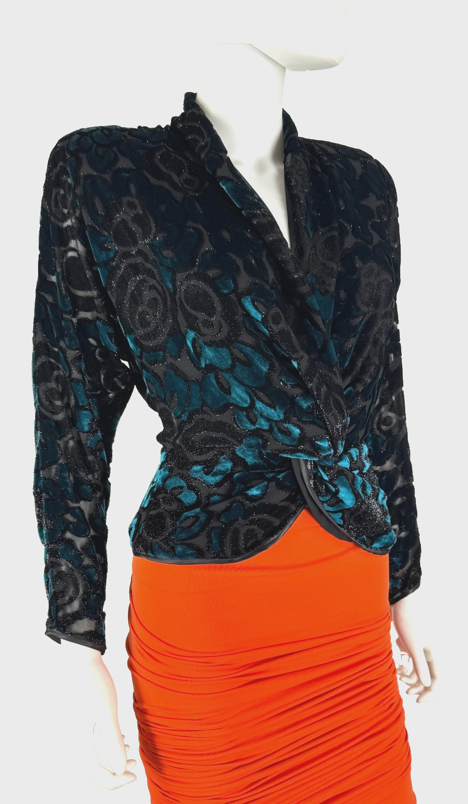 Apropos New Vintage Black Blue Silk Velvet Dress Top Blouse 4 US 40 IT S Runway