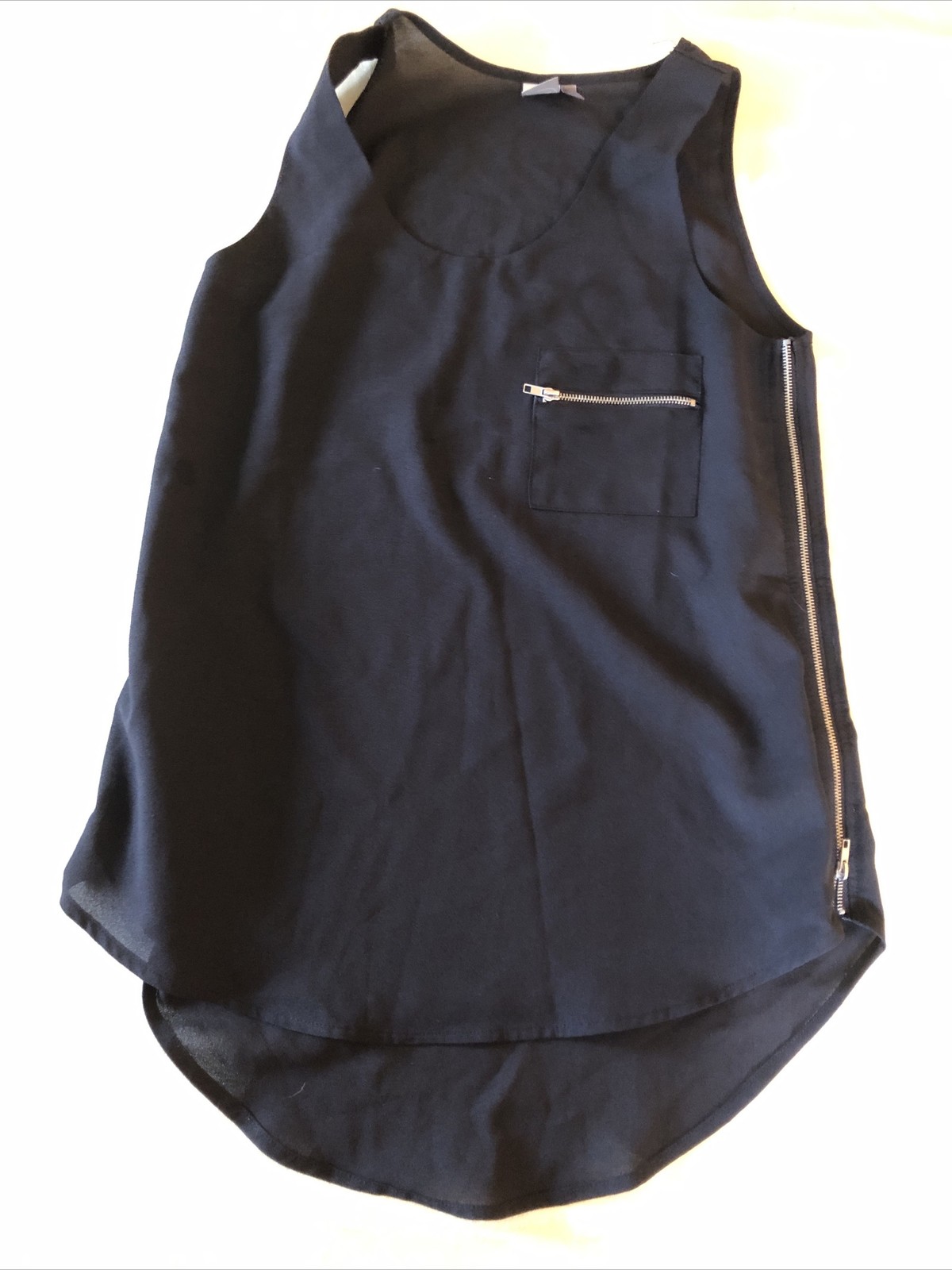 Paper Crane Tank Top Sheer Black Sleeveless Blouse Zippered Sides S