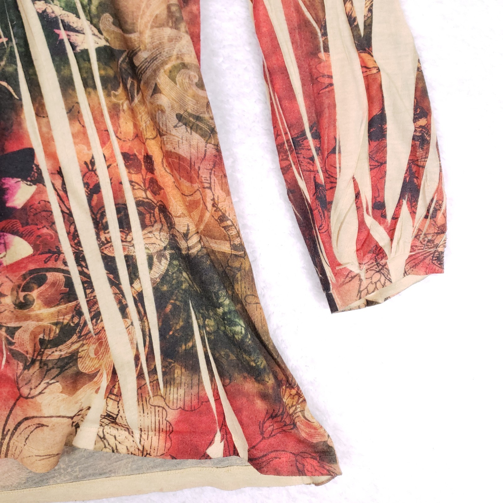 Boho Artistic Print Tunic Top Medium Floral Surreal Y2K Earthcore Festival