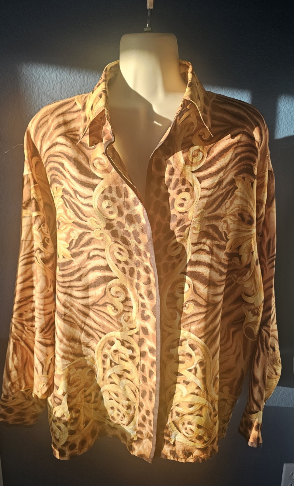 Gianni Versace Women’s Silk Animal Print Blouse Yellow And Brown 90s