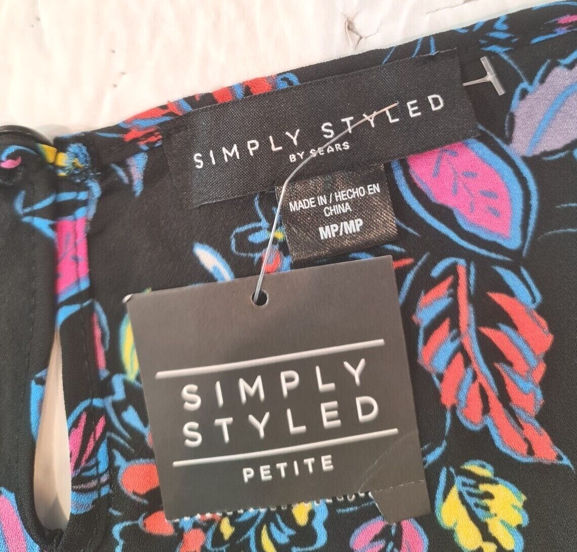 SIMPLY STYLED Women Basic Top Petti Size MP Crew Neck Short SLV Floral Light