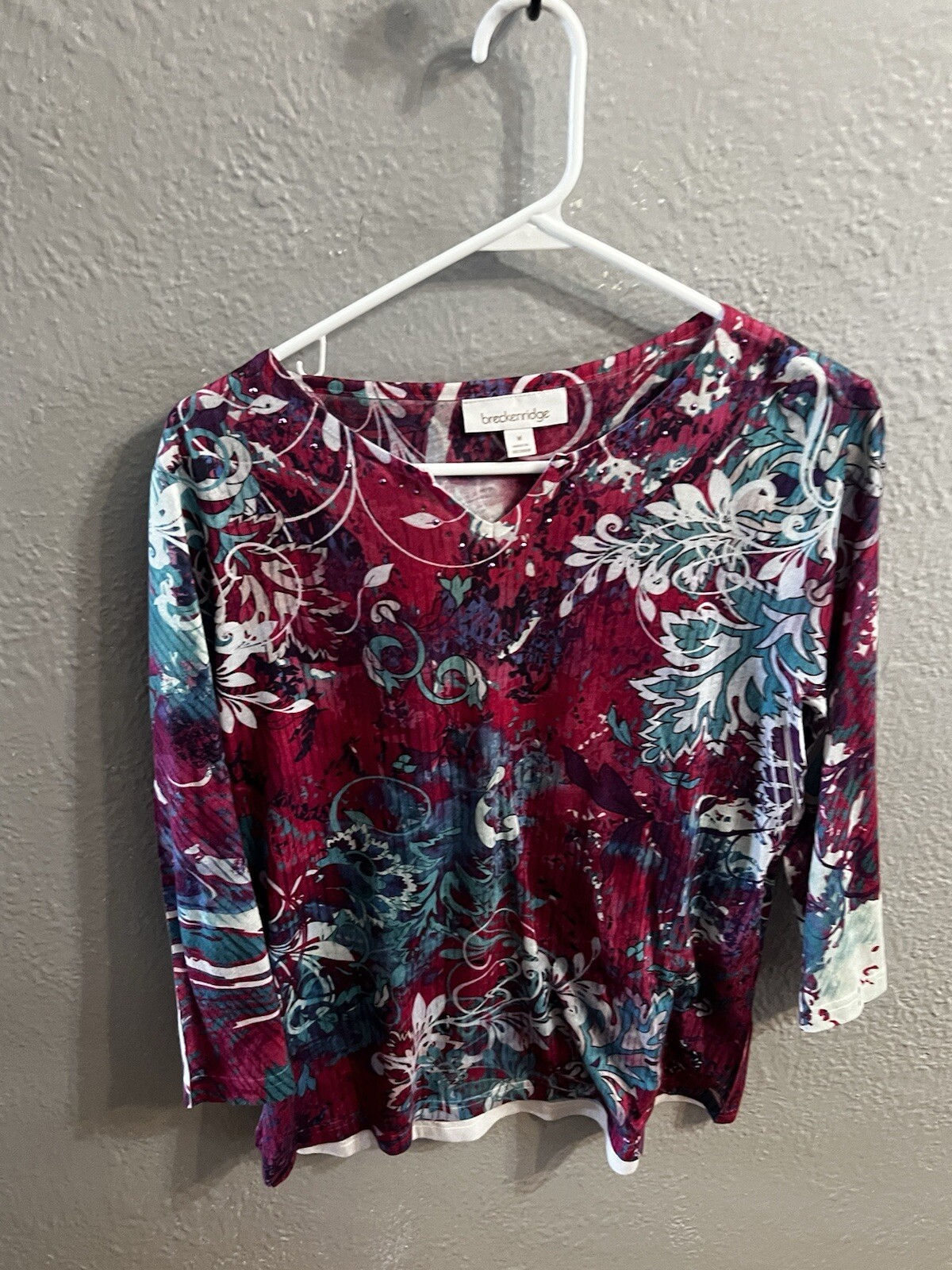 Breckenridge Size Medium Multicolored Print Shirt 3/4 Sleeve Womens
