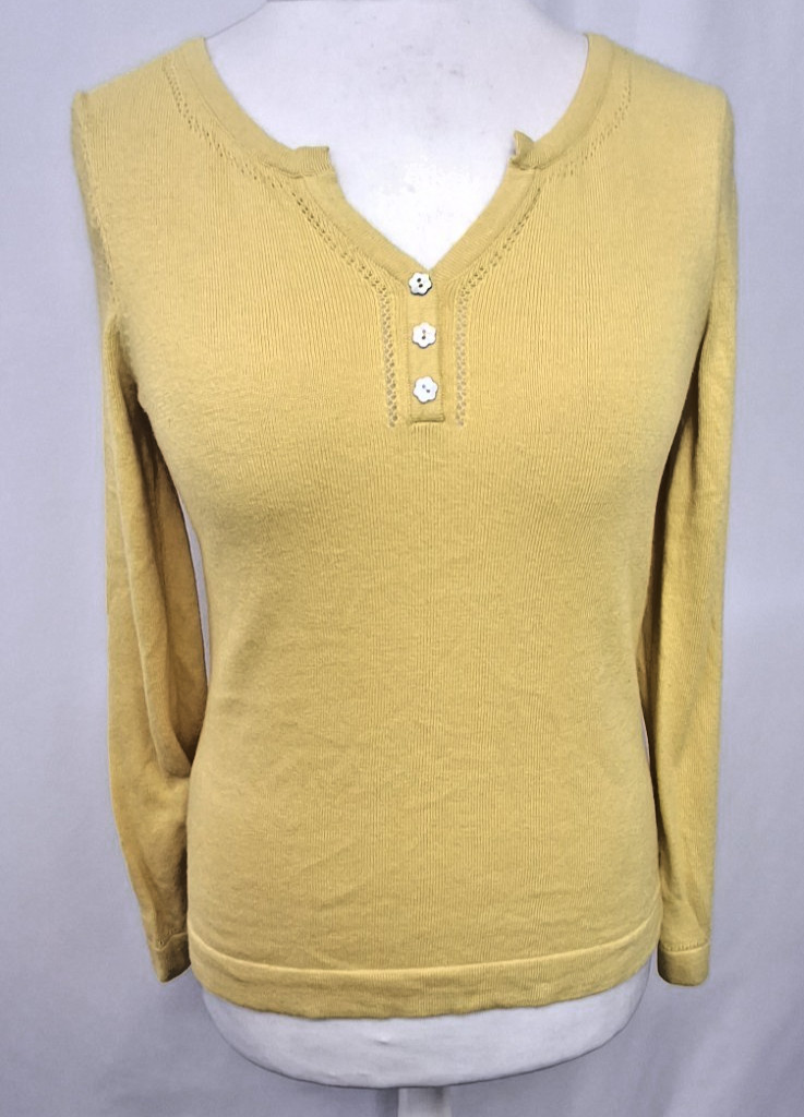 Women’s Laura Ashley Yellow Long Sleeved Top Thin Sweater Flower Buttons L3611