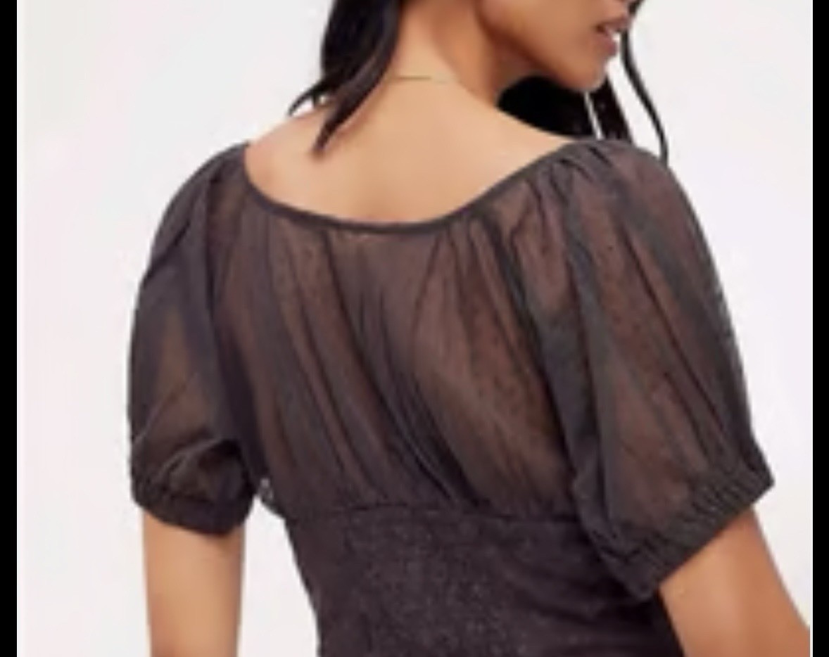 Free People NWT $78 Brown Lace Sheer Crop Heartstrings Top Size S