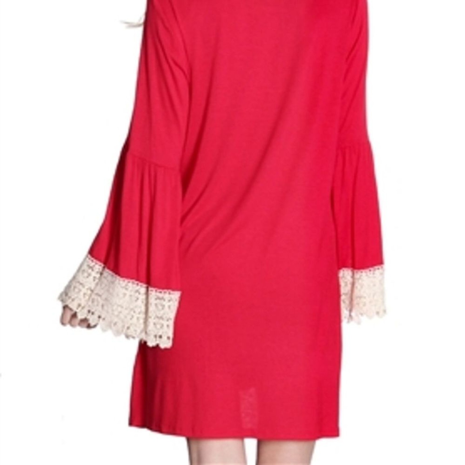 By Together Medium Red Crochet Trim Balloon Sleeve Boho Peasant Blouse