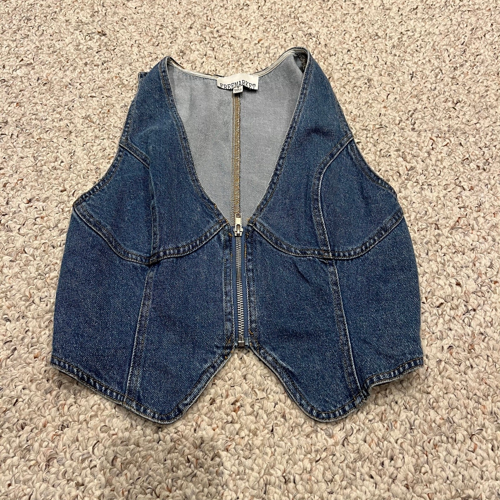 Freemarket Picture Perfect Denim Full Zip Vest Sz S Festival Western Cowgirl