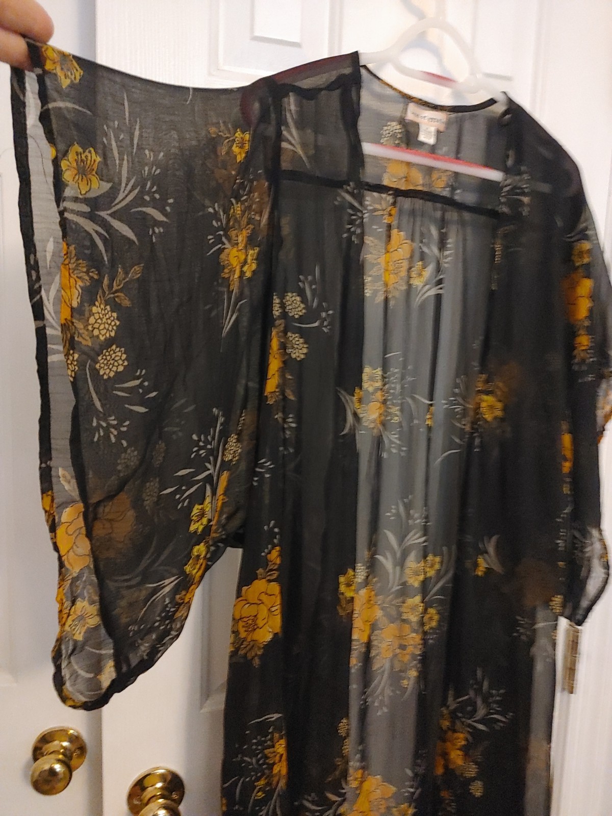 Band Of Gypsies Kimono Long Sheer Floral Duster Open M Boho High/Low Hem Chiffon