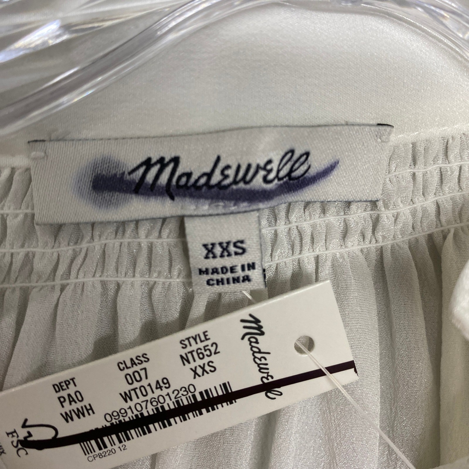 Madewell Top Womens 2XS Winter White Shirred Long Sleeve Top Silk Crepe NT652