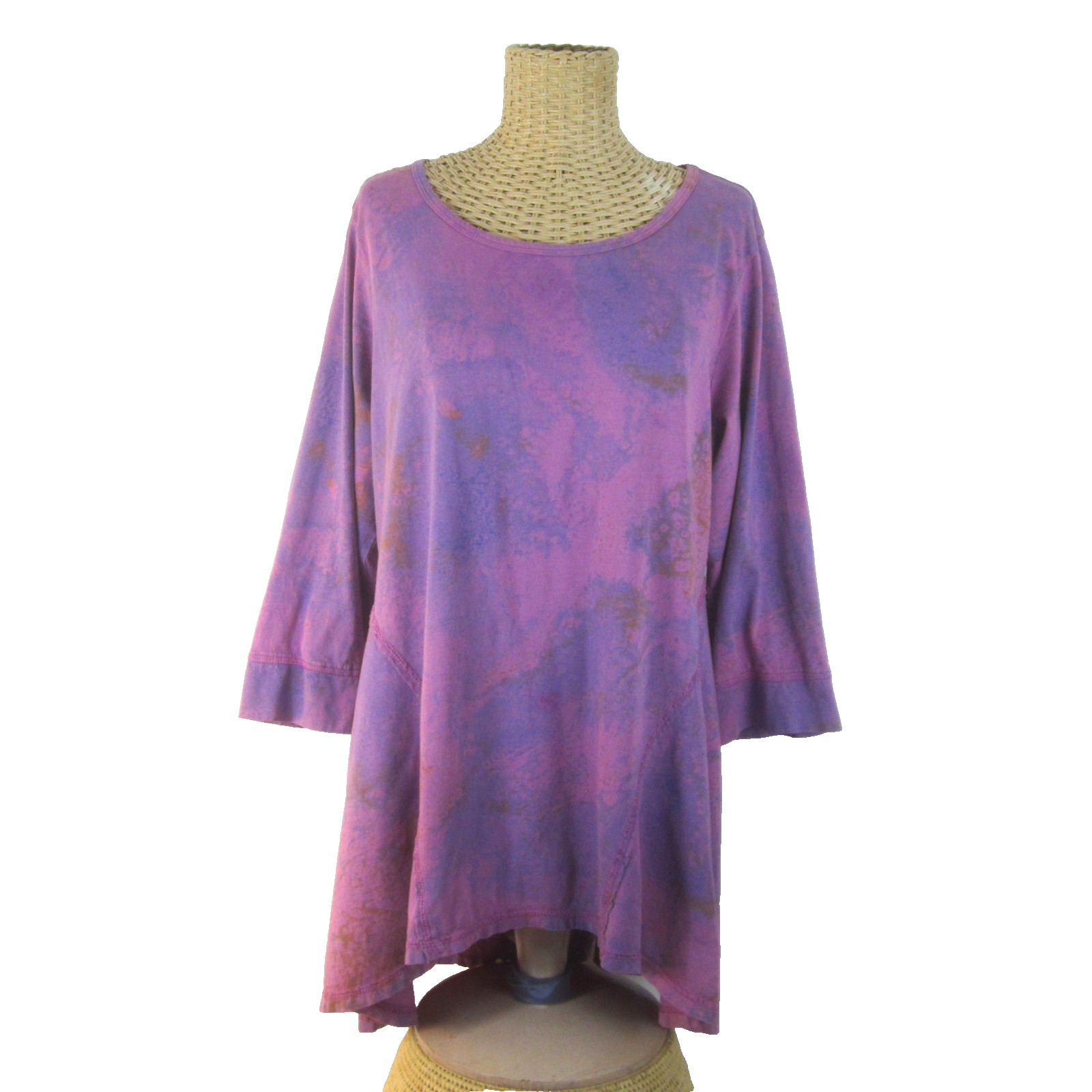CMC Color Me Cotton Women XL Purple Tie Dye Cotton Knit Tunic High Low Relaxed