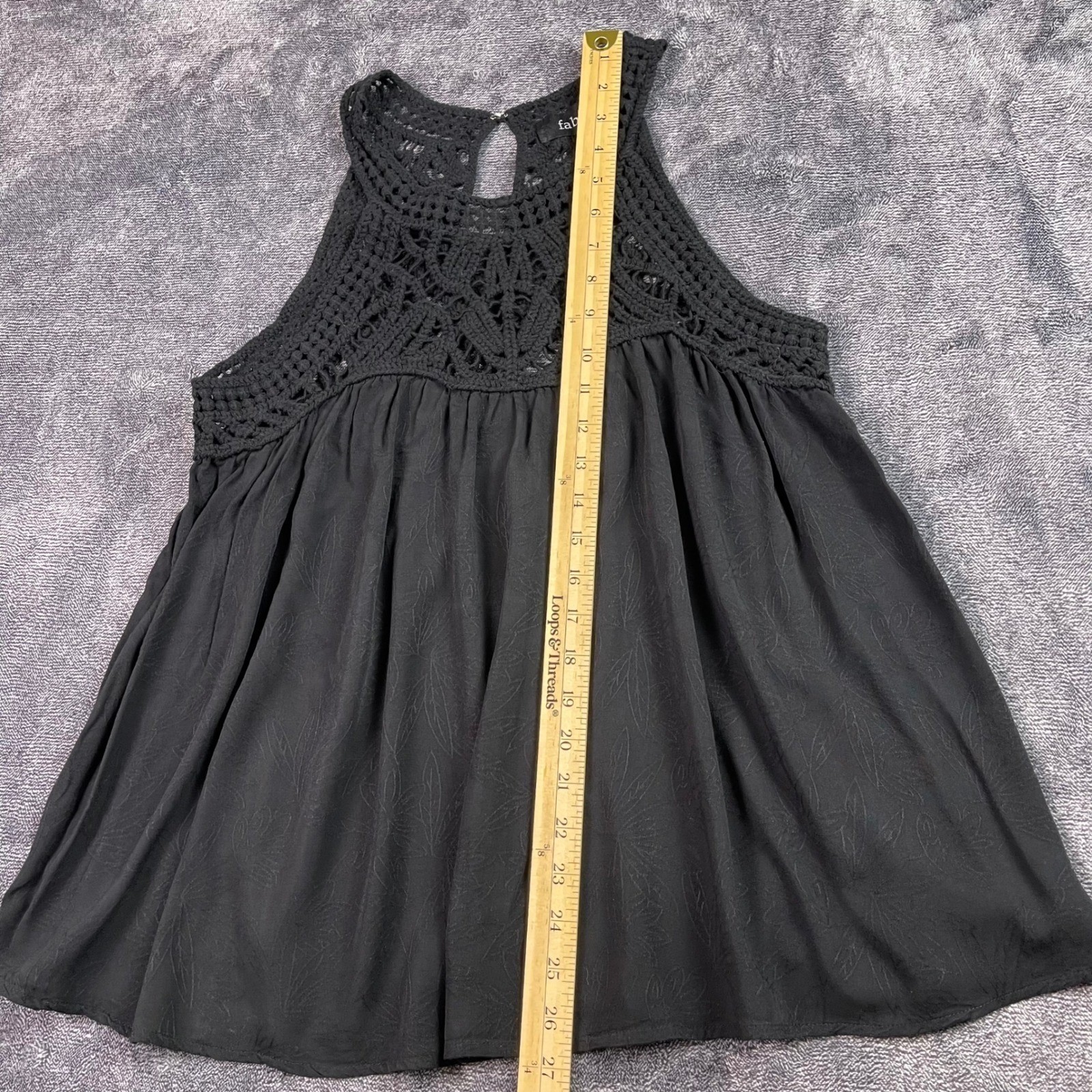 Fab’rik Black Crochet Lace Halter Top Babydoll Boho Floral Rayon L13907W-RTW M