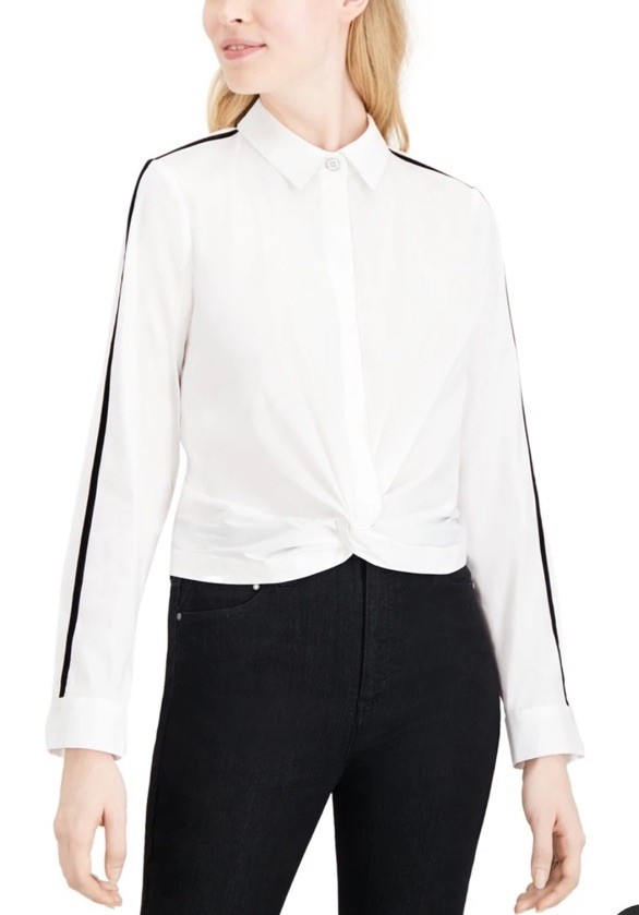 NWT $69.50 maison Jules Womens Twist Front Button Down Blouse Size Large