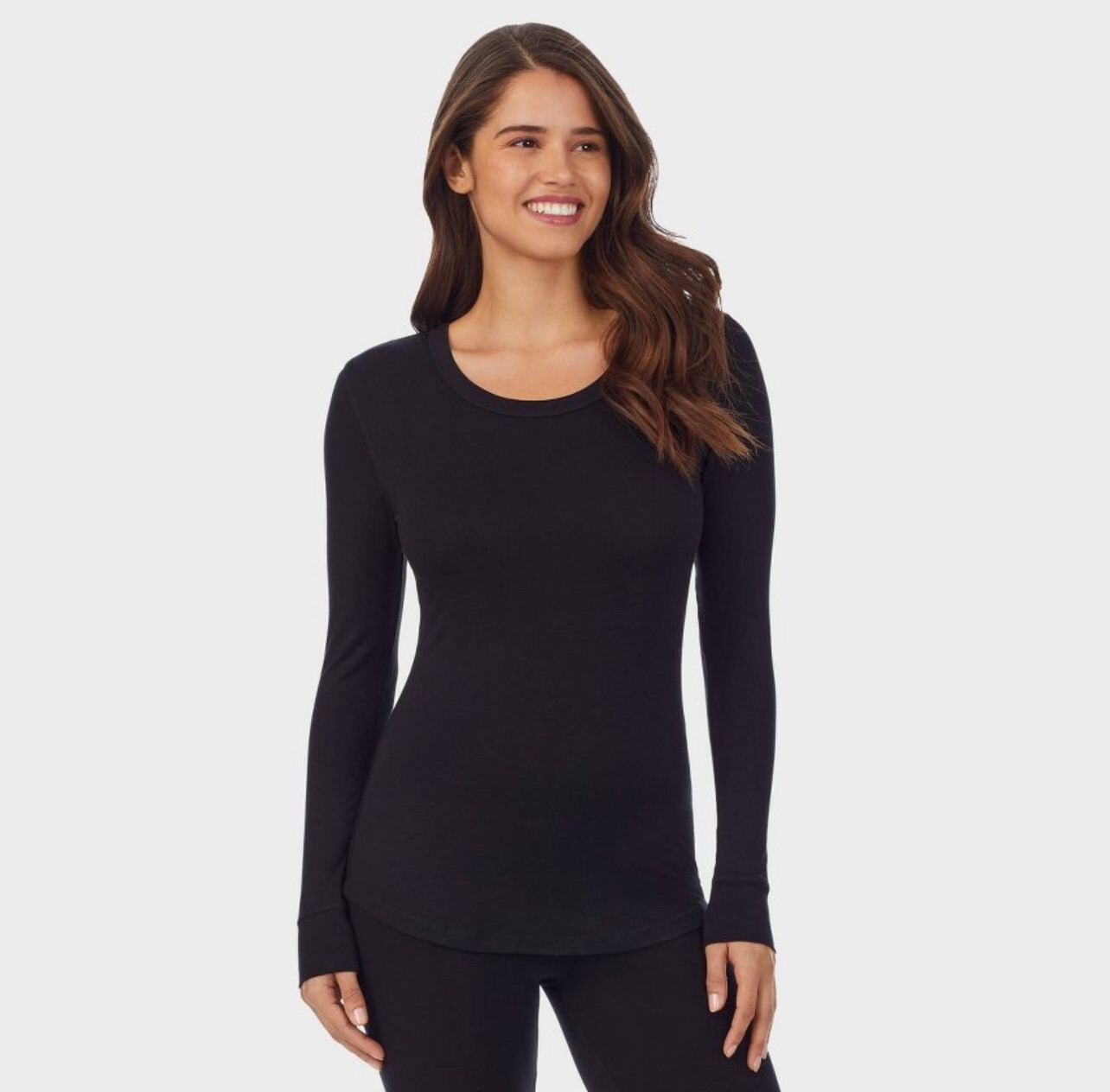 NWT~ Warm Essentials by Cuddl Duds sz S Black Scoop neck Top base Layers ae7