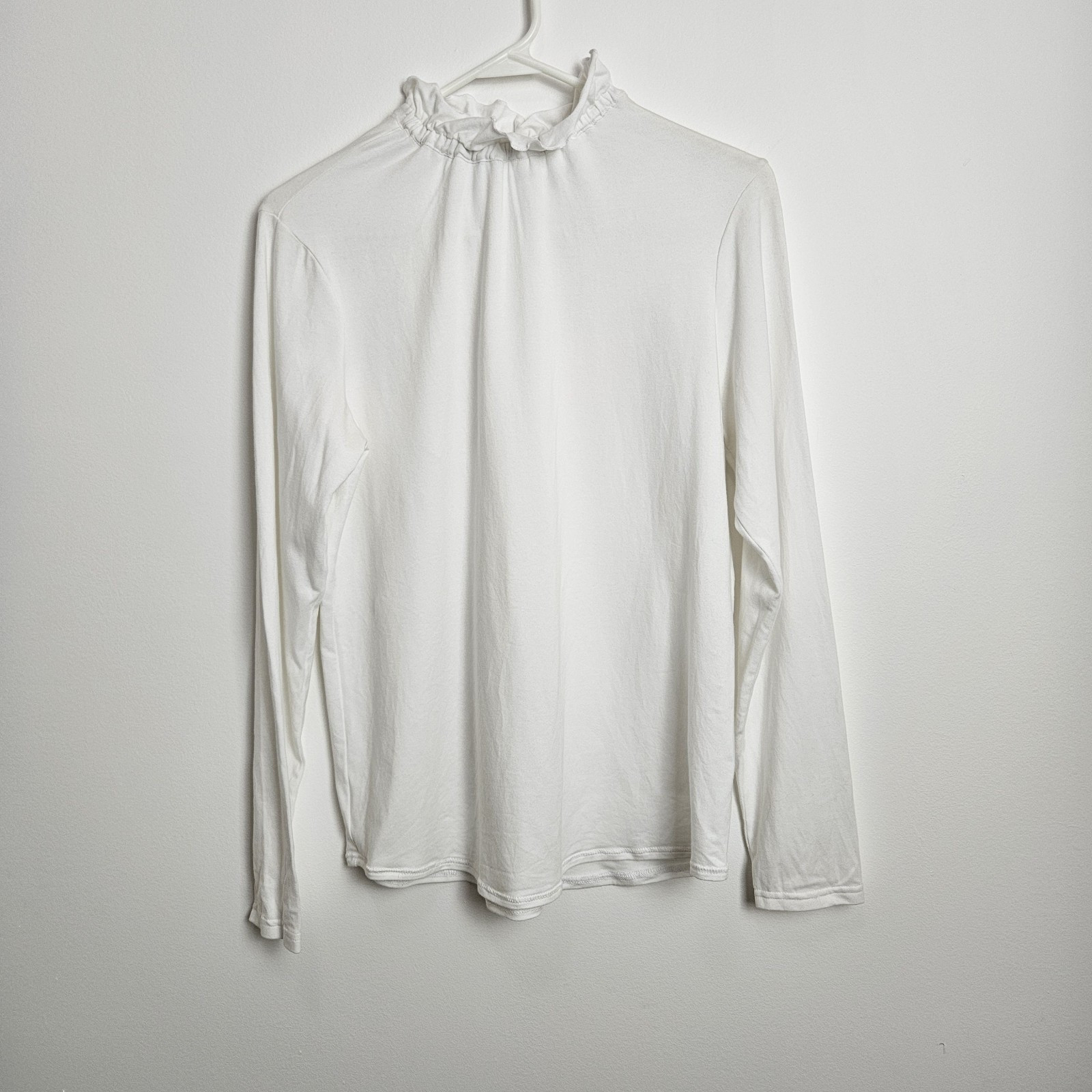 Hinson Wu Top Size S Georgia Ruffled Neck Stretch Cotton Modal White READ
