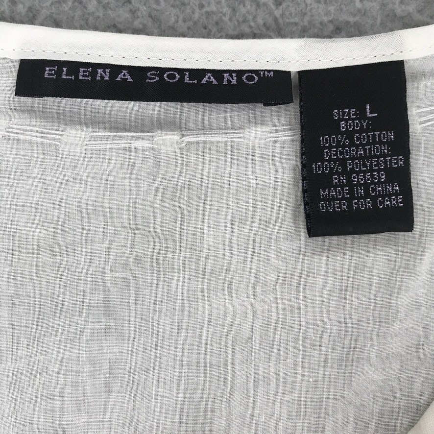 Elena Solano Blouse Women Size L Sheer Embellished Elastic Waist Ivory