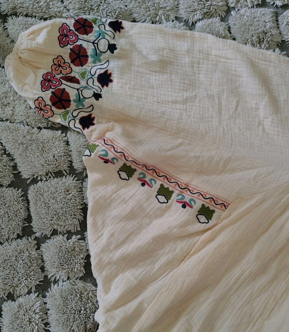 Easel Blouse Size L Gauge Embroidery Wide Sleeves 100%, Cotton Oversized
