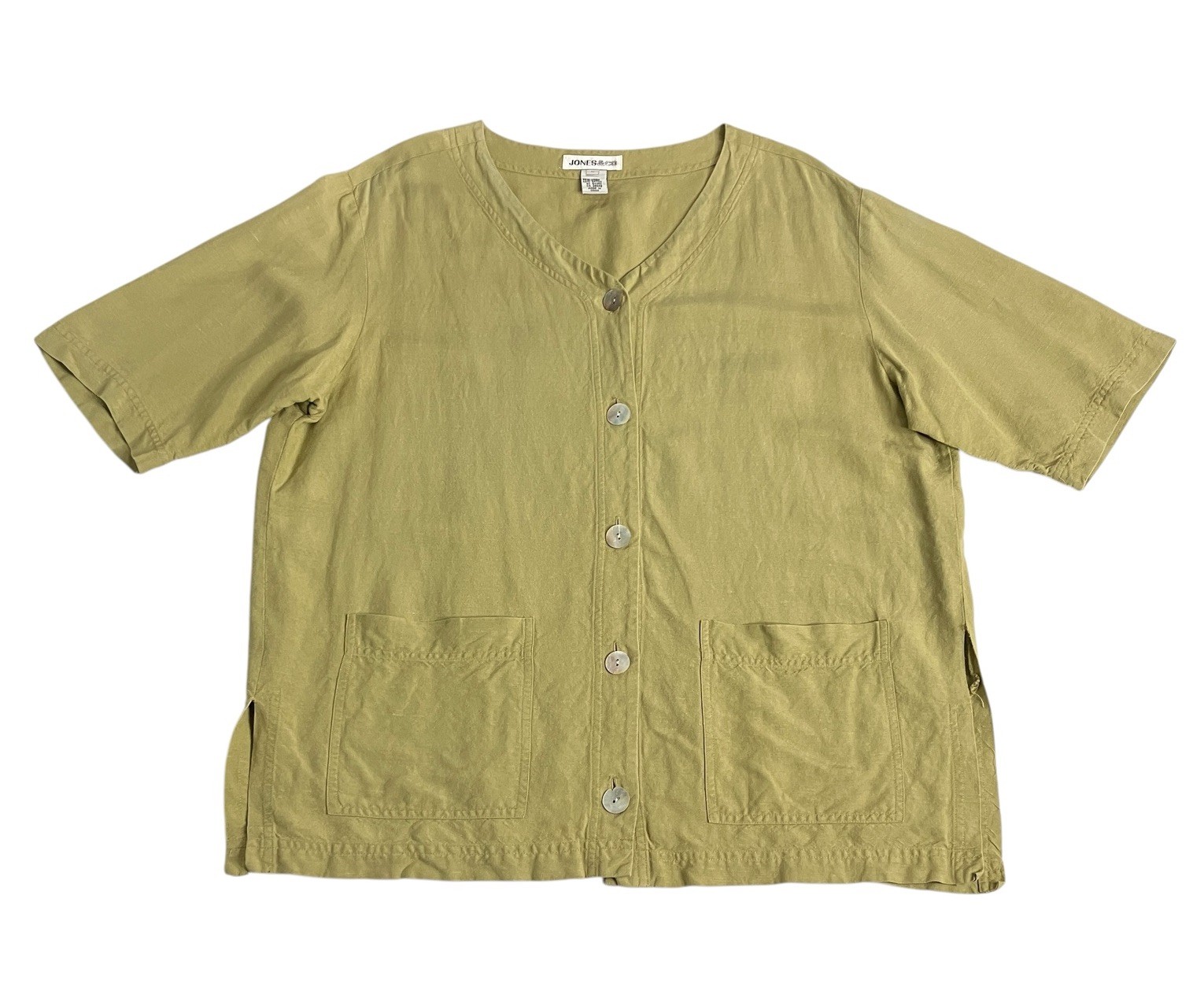 Vintage Jones & Co Linen Rayon Top Women M Button Up Oversized Lagenlook Coastal