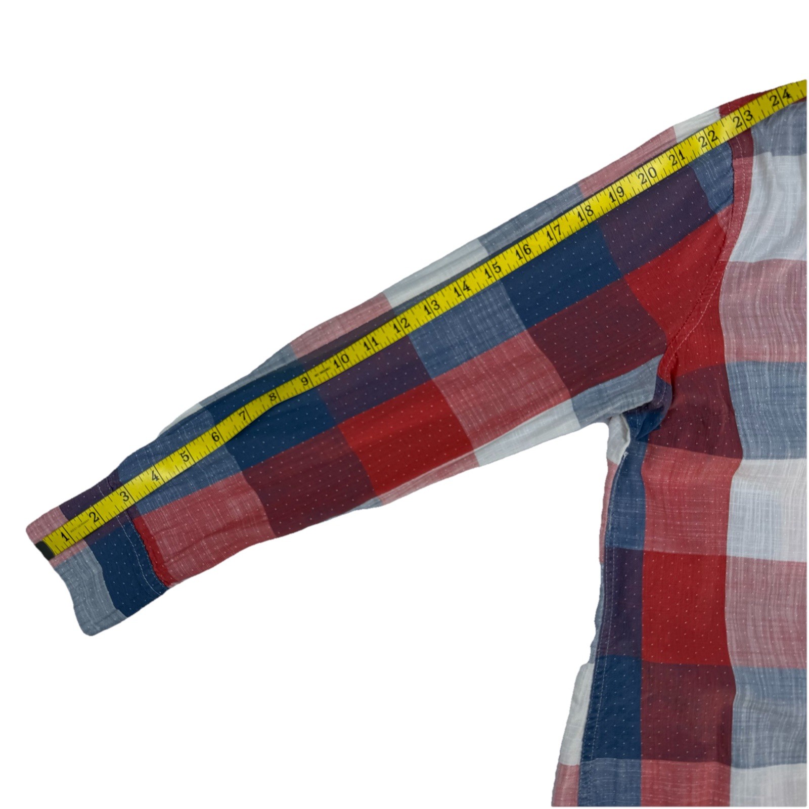 Merona 100% Cotton Red, White & Blue Plaid Shirt L Patriotic Casual Cool Comfy