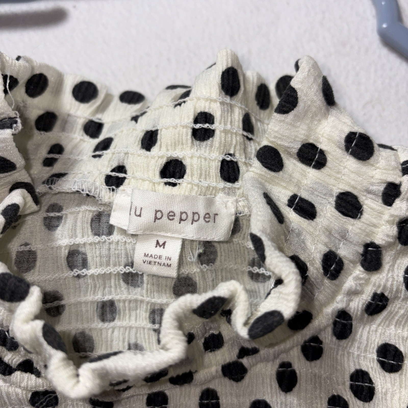 Blu Pepper Long Sleeve White W/black Poka Dots M