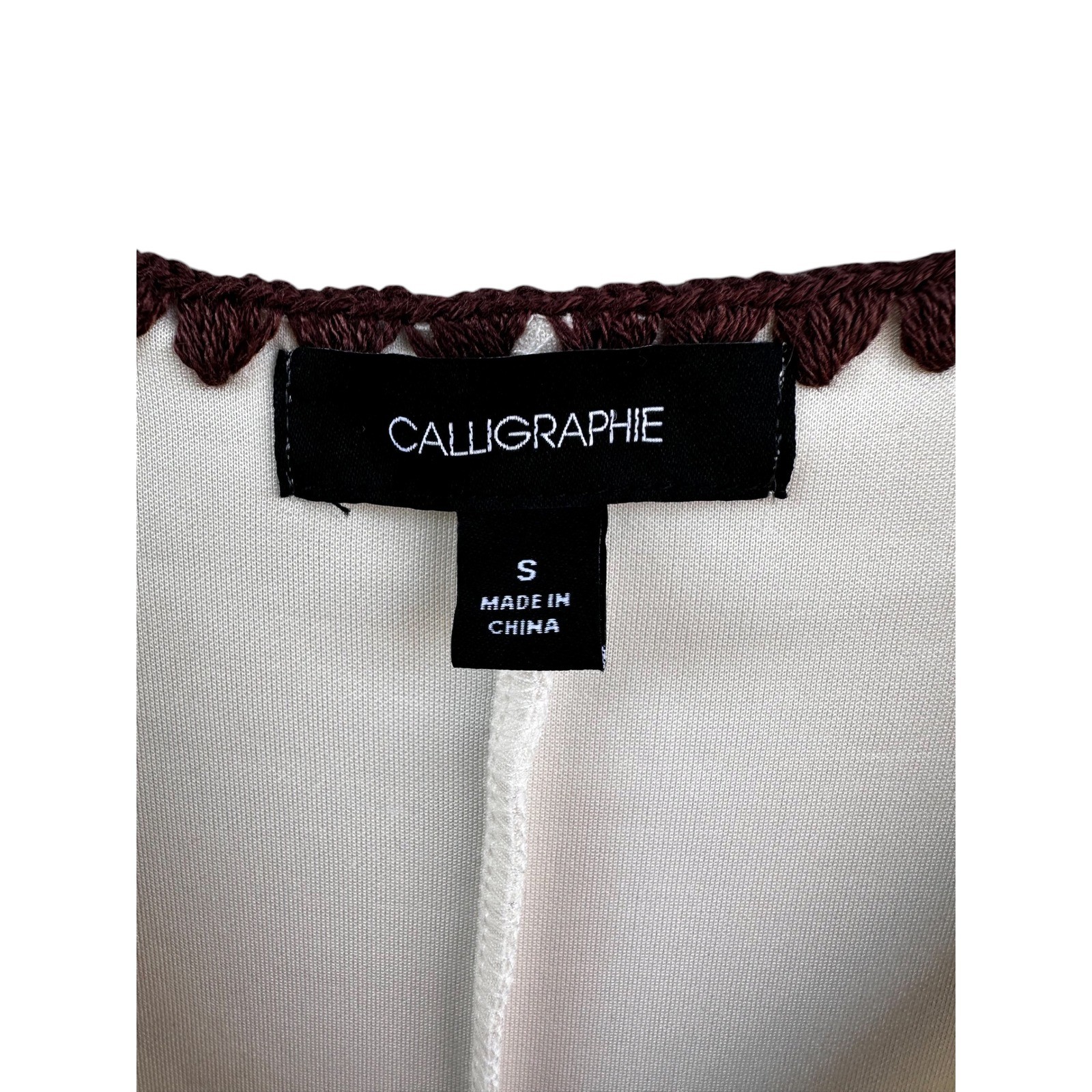 Calligraphie Cream Brown Crochet Trim Button Front Peplum Vest Top Small NWT