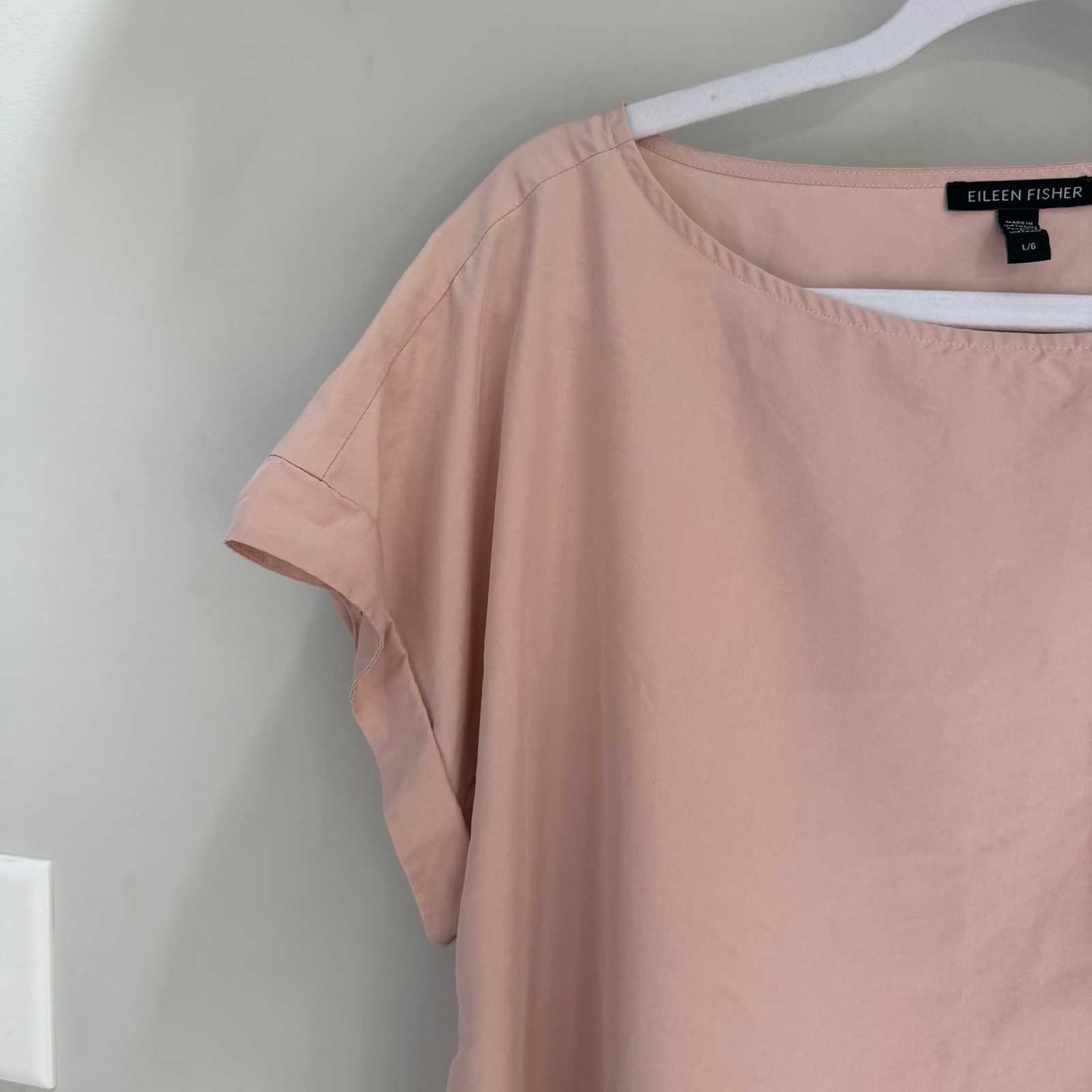 Eileen Fisher Blush Pink Dolman Cap Sleeve Blouse Boxy Lagenlook Lyocell Large