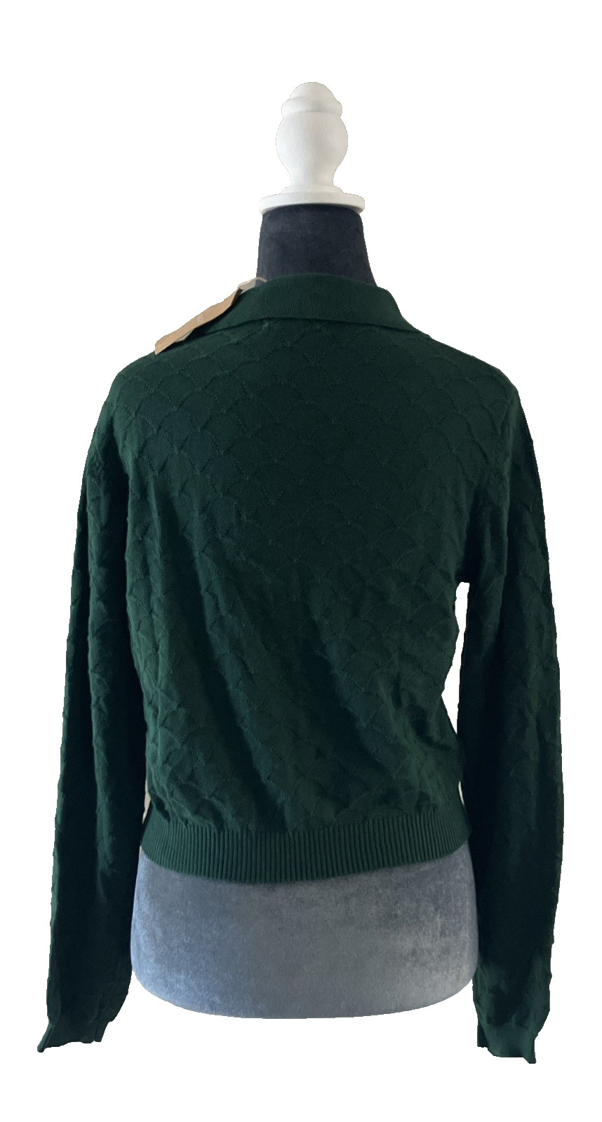 RIHOAS Top Womens Green Lapel Ribbed Textured Twee Pearls Long Sleeve Small NWT