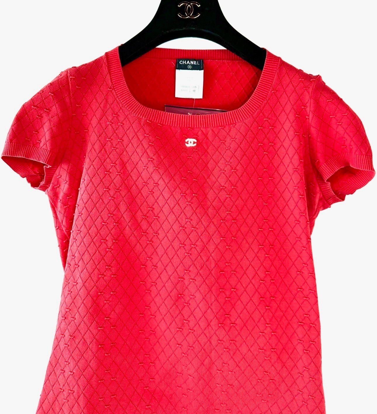 3K Chanel 2014 Barbie Red Sweater Top 36 38 40 4 6 8 T-Shirt White CC Logo S M