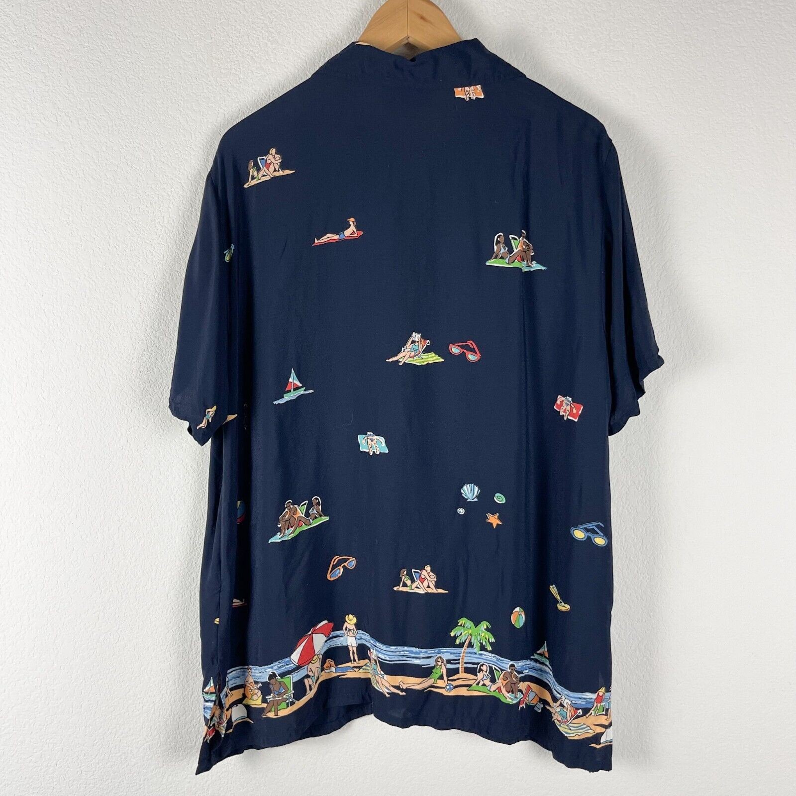 Vintage David Dart Tunic Top Womens XL Blue Short Sleeve Beach Tropical Aloha