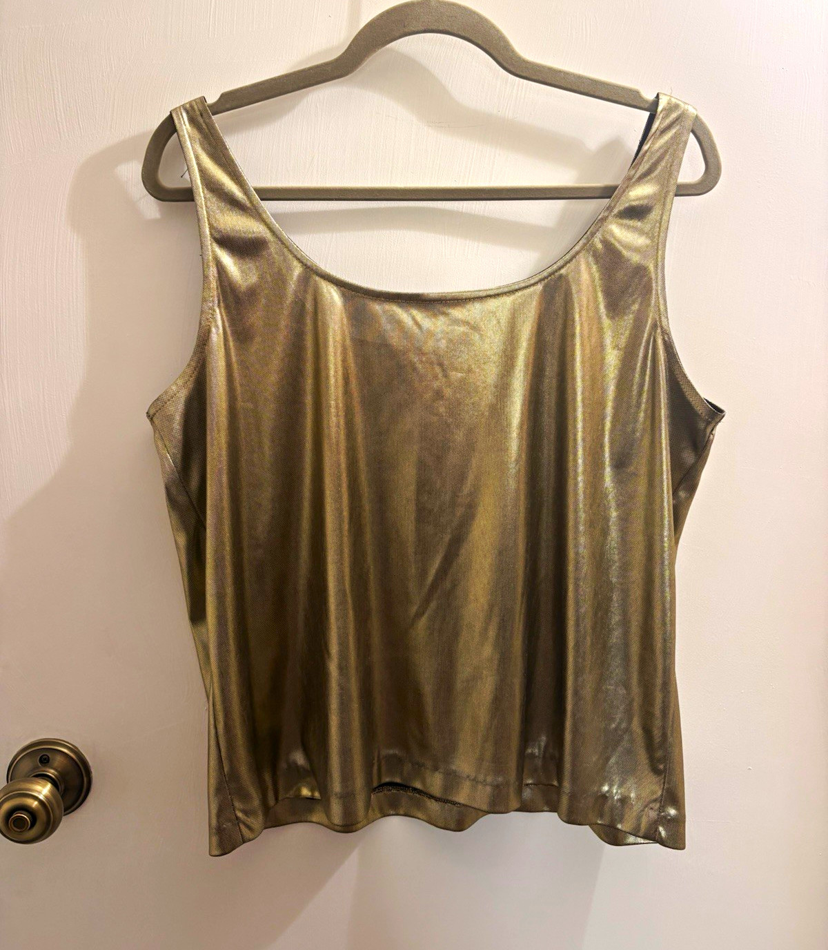 VTG 80s Disco Women’s Gold Metallic Satin Scoop Neck Wide Strap Tank Top L