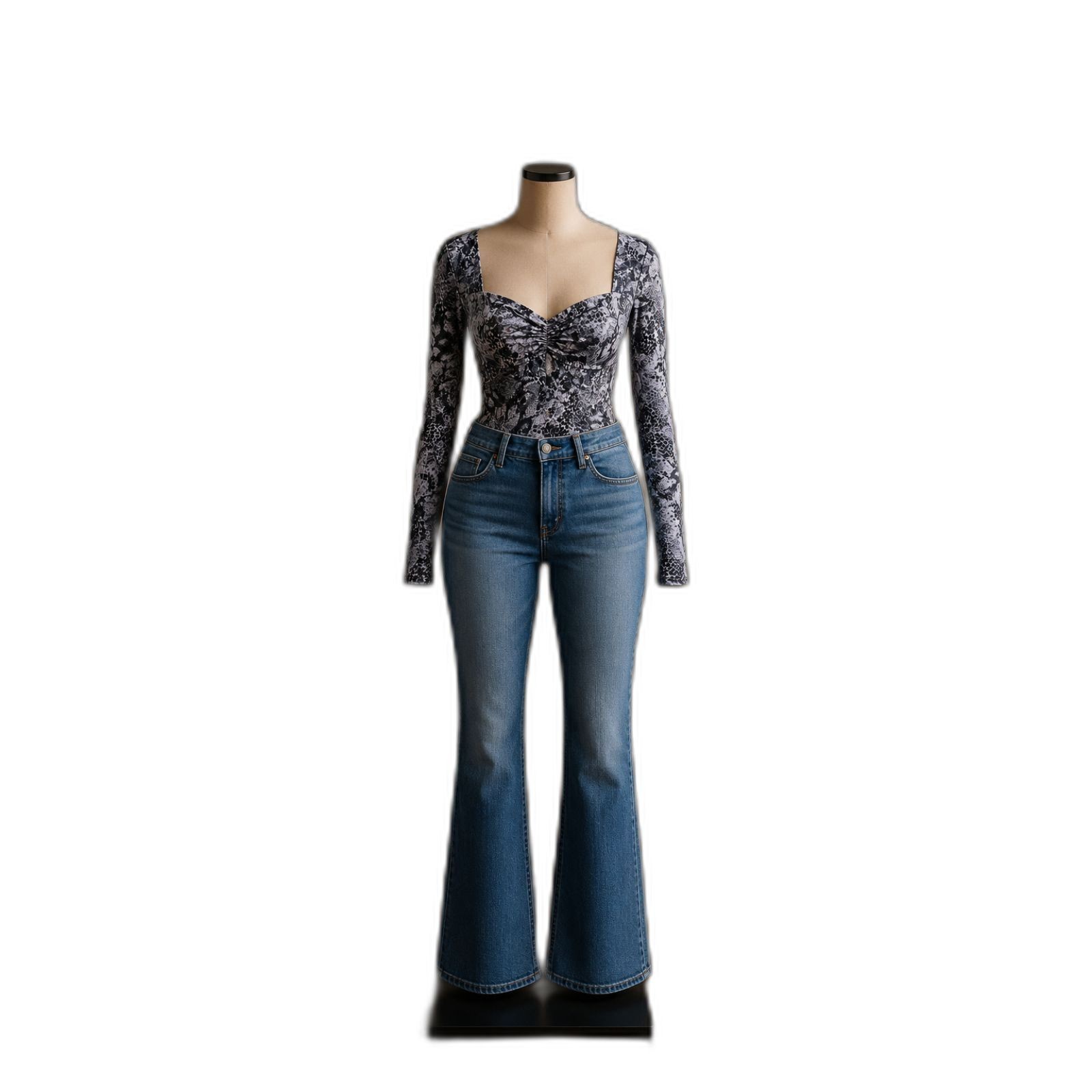 Aqua Bloomingdales Bodysuit Gray XS Polyester Blend Snake Print Sweetheart Neck