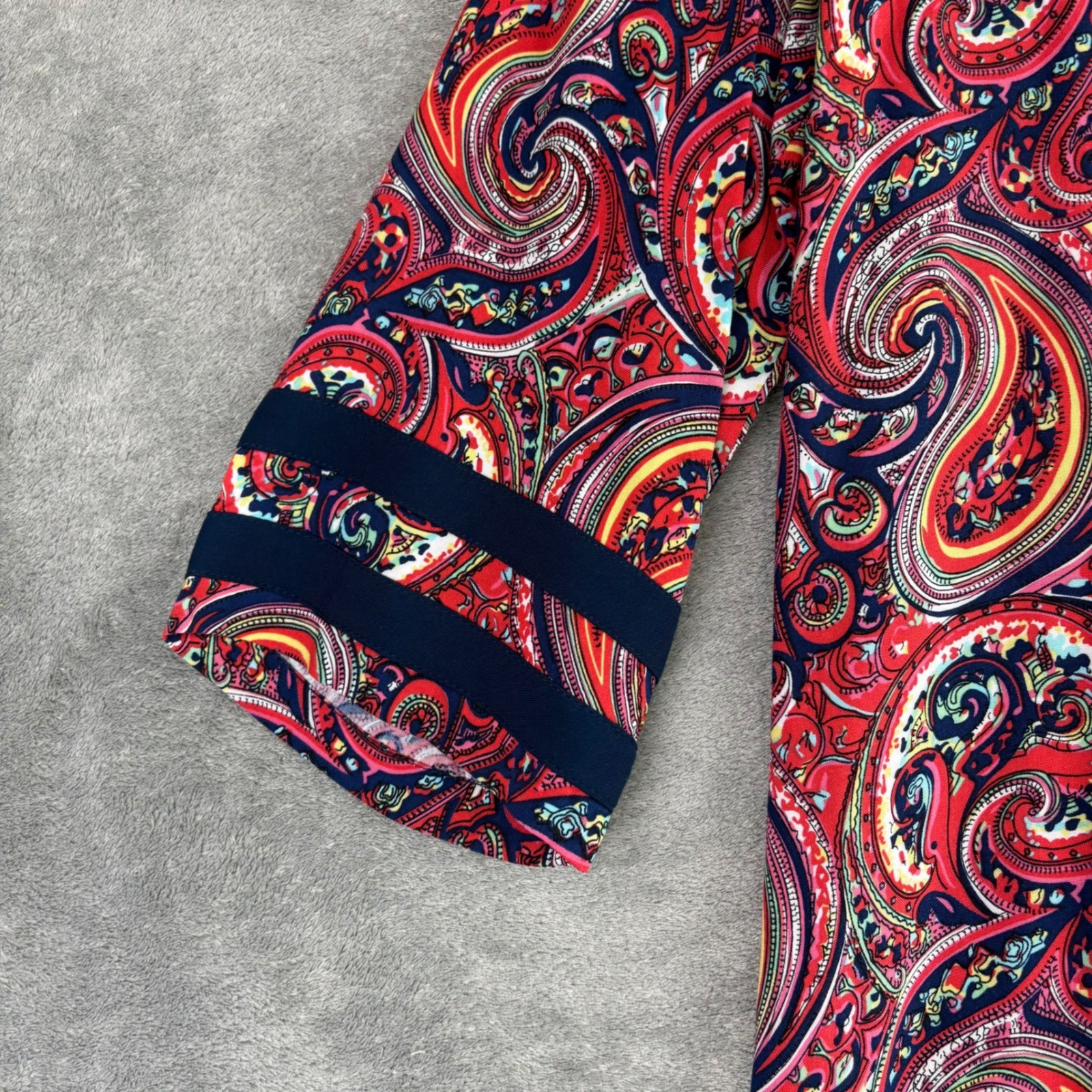 Tina Stephens Paisley Rayon Tunic Top M Red Blue 3/4 Sleeve Boho Festival Fun