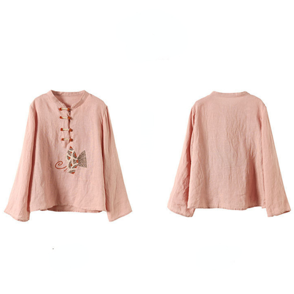Ethnic Women Embroidery Cotton Linen T-shirts Casual Tops Blouse Retro Chinese