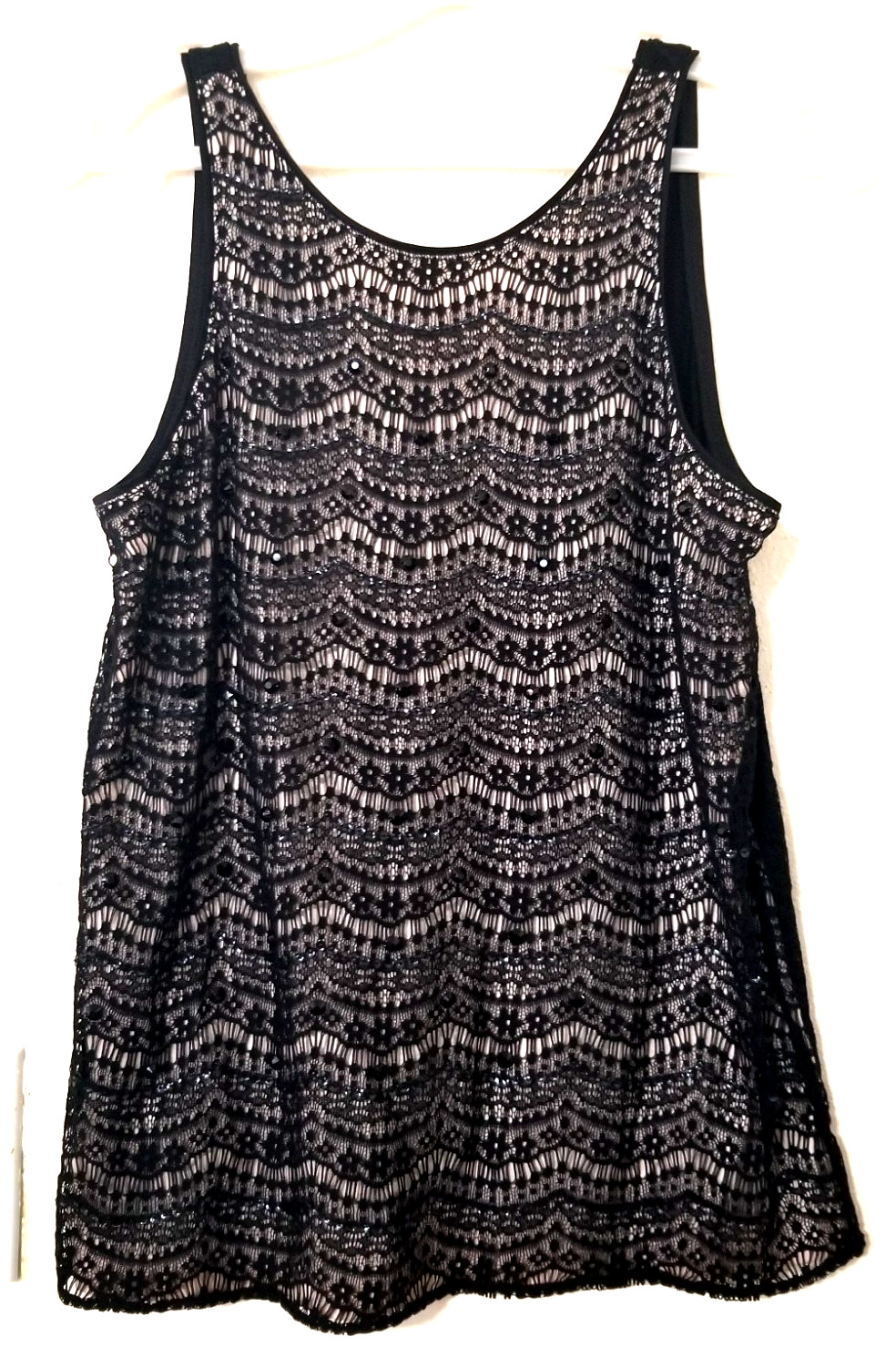 Ann Taylor Black Sleeveless Beaded Shell Cami Blouse Crochet Small Petite Party