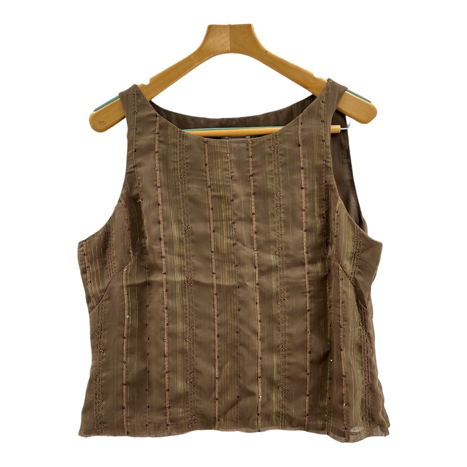 Judith Hart Collection Womens Blouse Brown Stripe Sleeveless Embellished 14 New