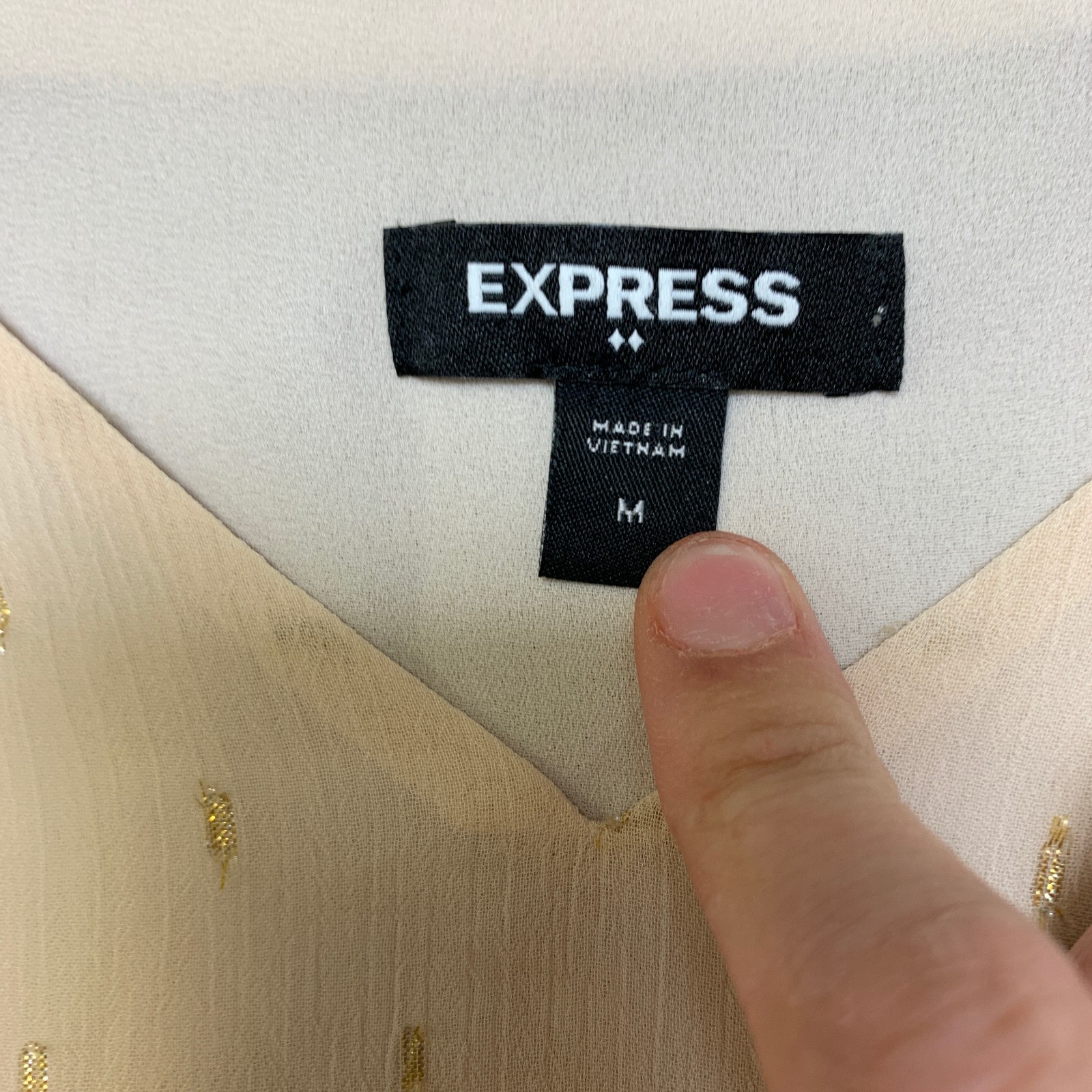 Express Camisole Top Women’s M Beige Casual Swiss Dot Adjustable Strap V Neck