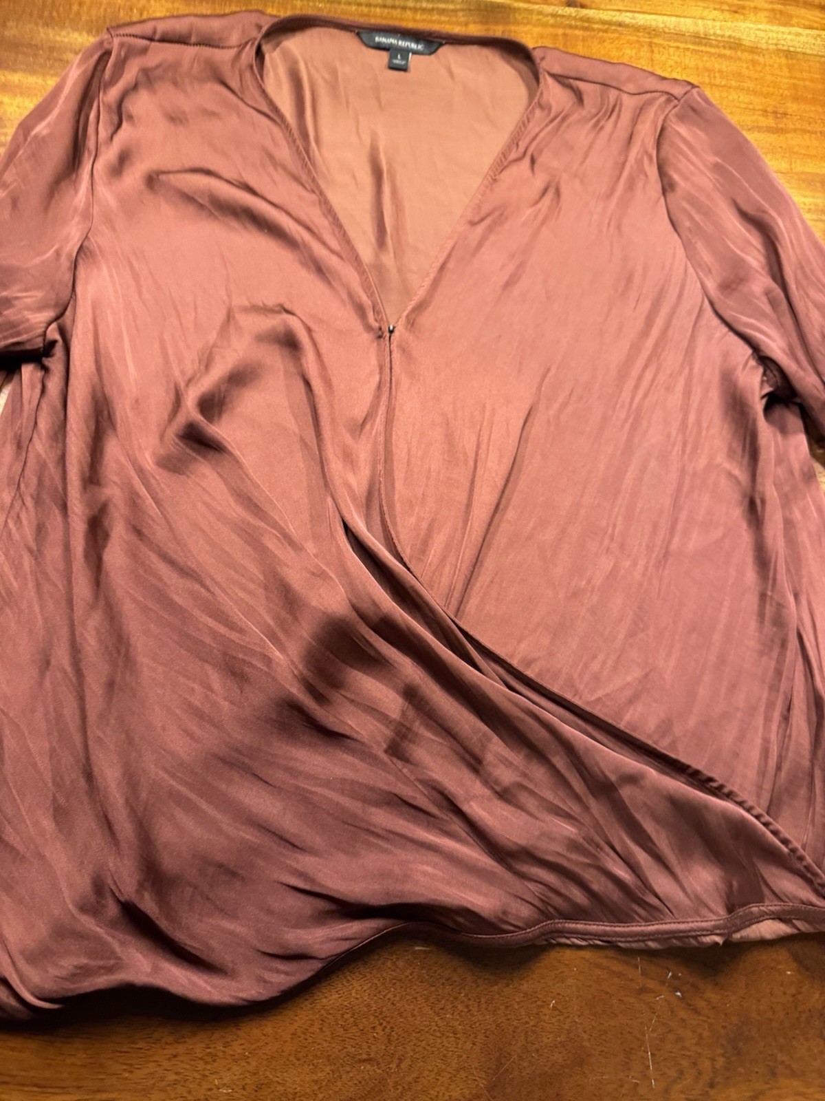 Banana Republic Womens Soft Satin Wrap Effect Blouse Sz L Long Sleeve Silky