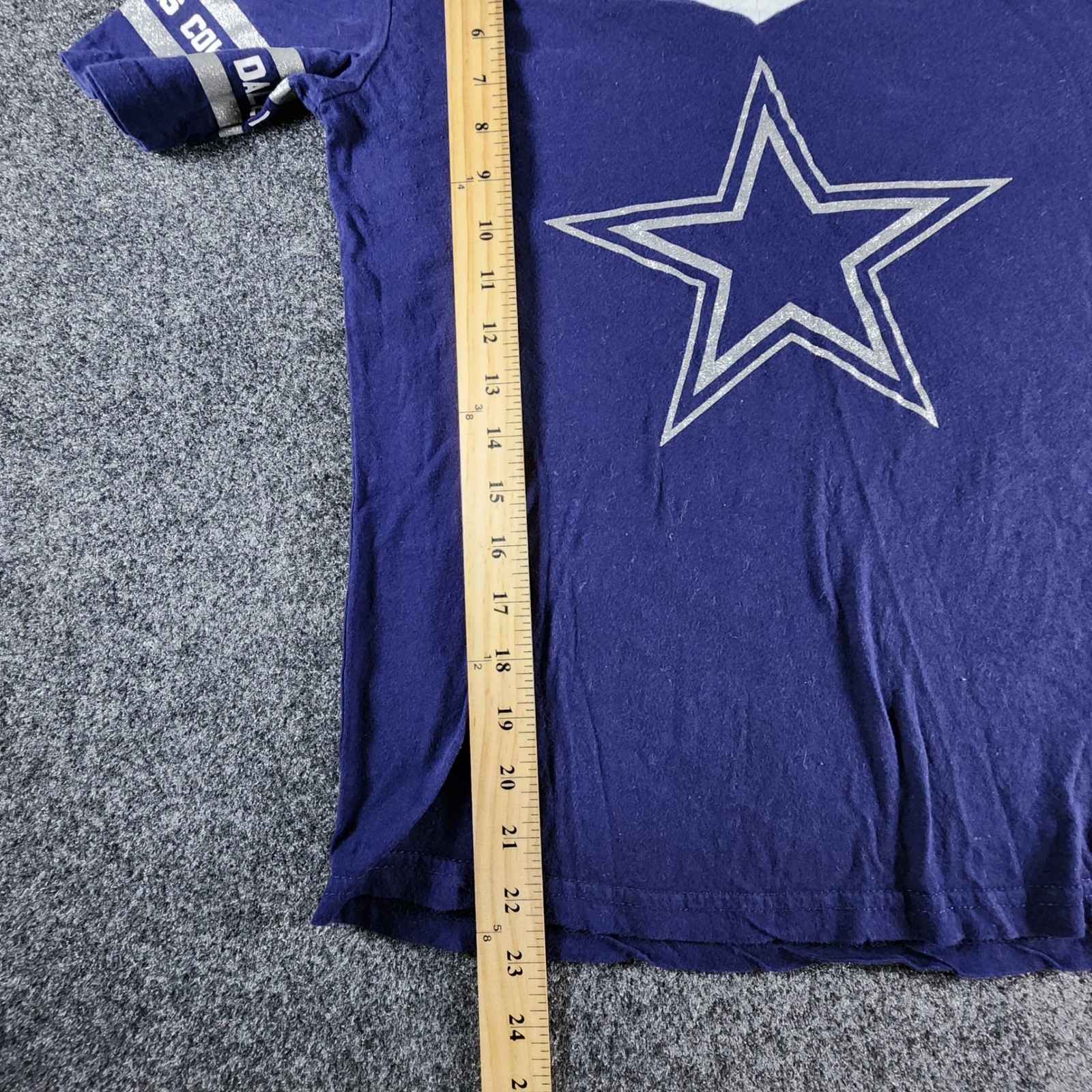 Dallas Cowboys Womens T-Shirt Navy Blue Silver Glitter Star V-Neck Size S NFL