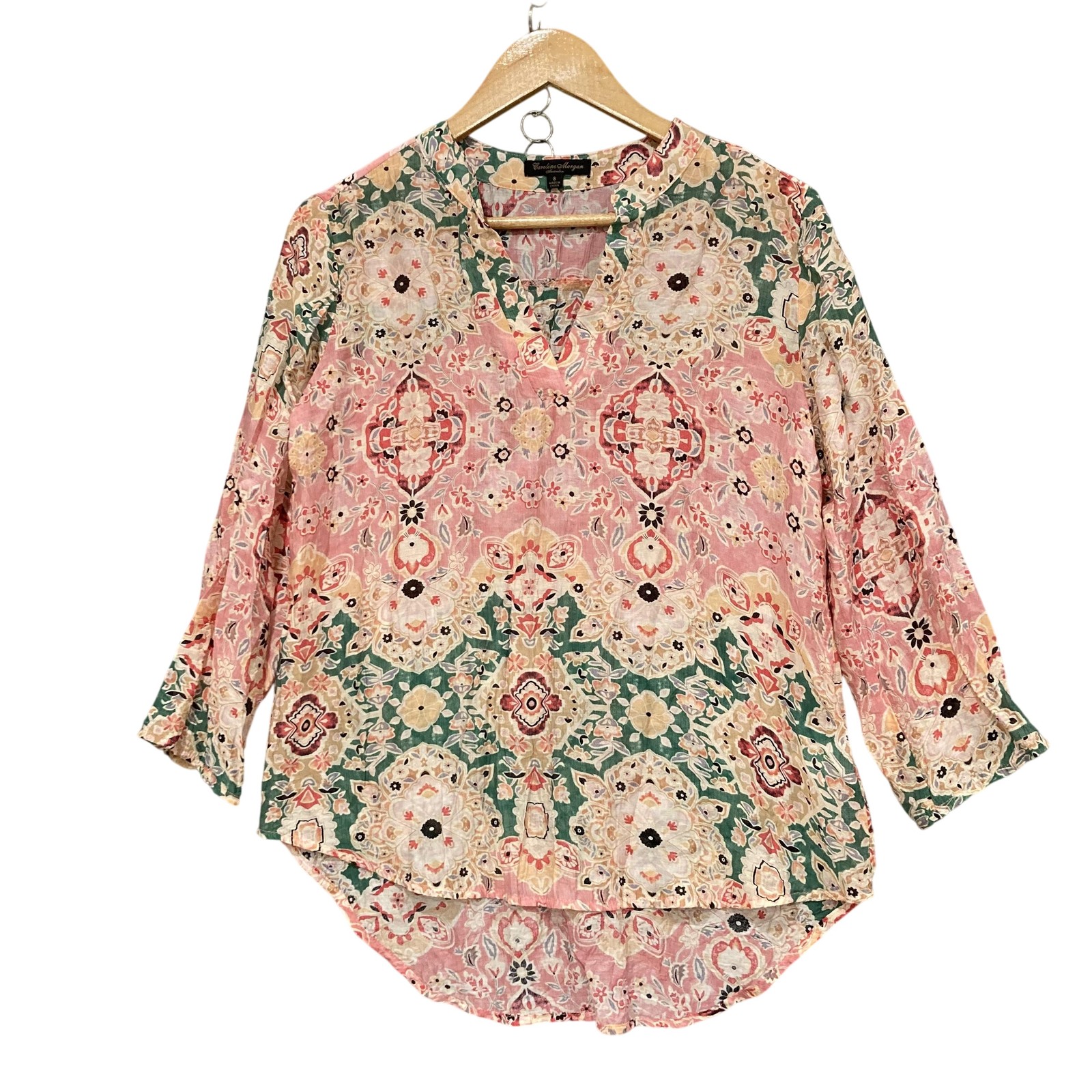 Caroline Morgan Blouse Womens 8 Multicolour Floral V Neck 3/4 Sleeve Tunic 47925