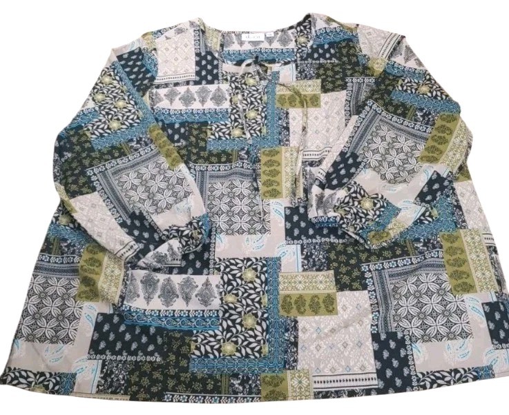 Y2k Denim Co Boho Patchwork Tunic Top Woman Plus 3X Oversized Vacation Colorful
