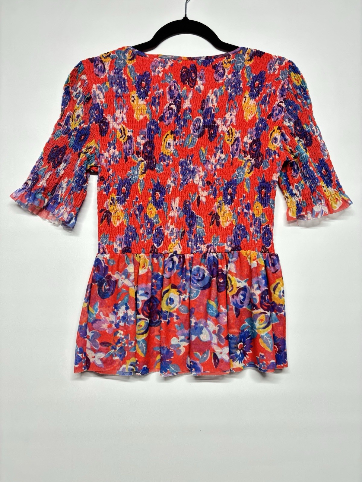 Maeve Anthropologie Ashto Smocked Floral Peplum Flutter Sleeve Top Blouse S