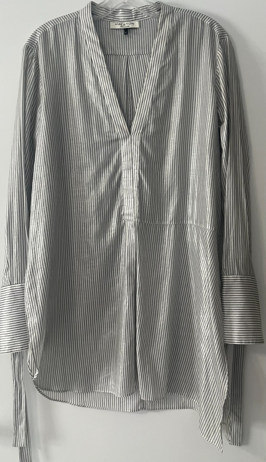 Halston Heritage Striped Cotton Tunic Blouse Size M Excellent Condition