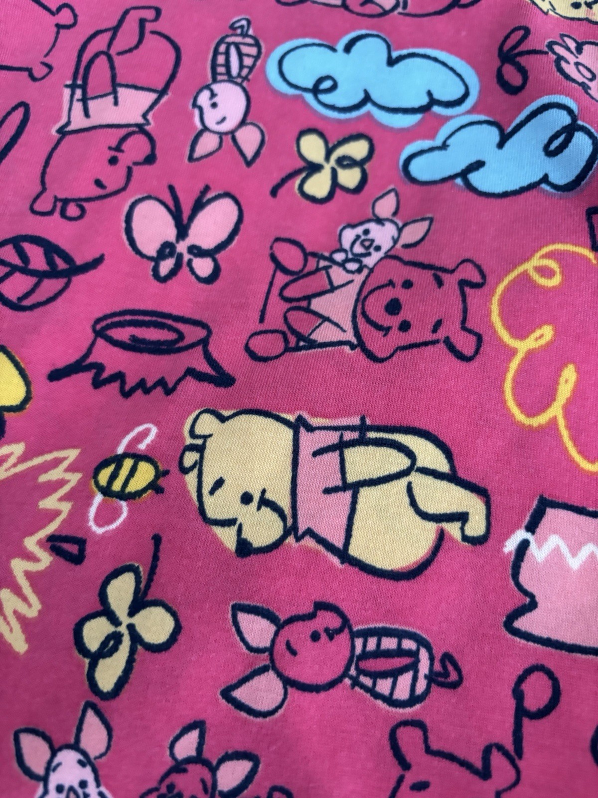LuLaRoe Randy Winnie The Pooh Pink and Blue Pattern XL with Piglet On Sleeves