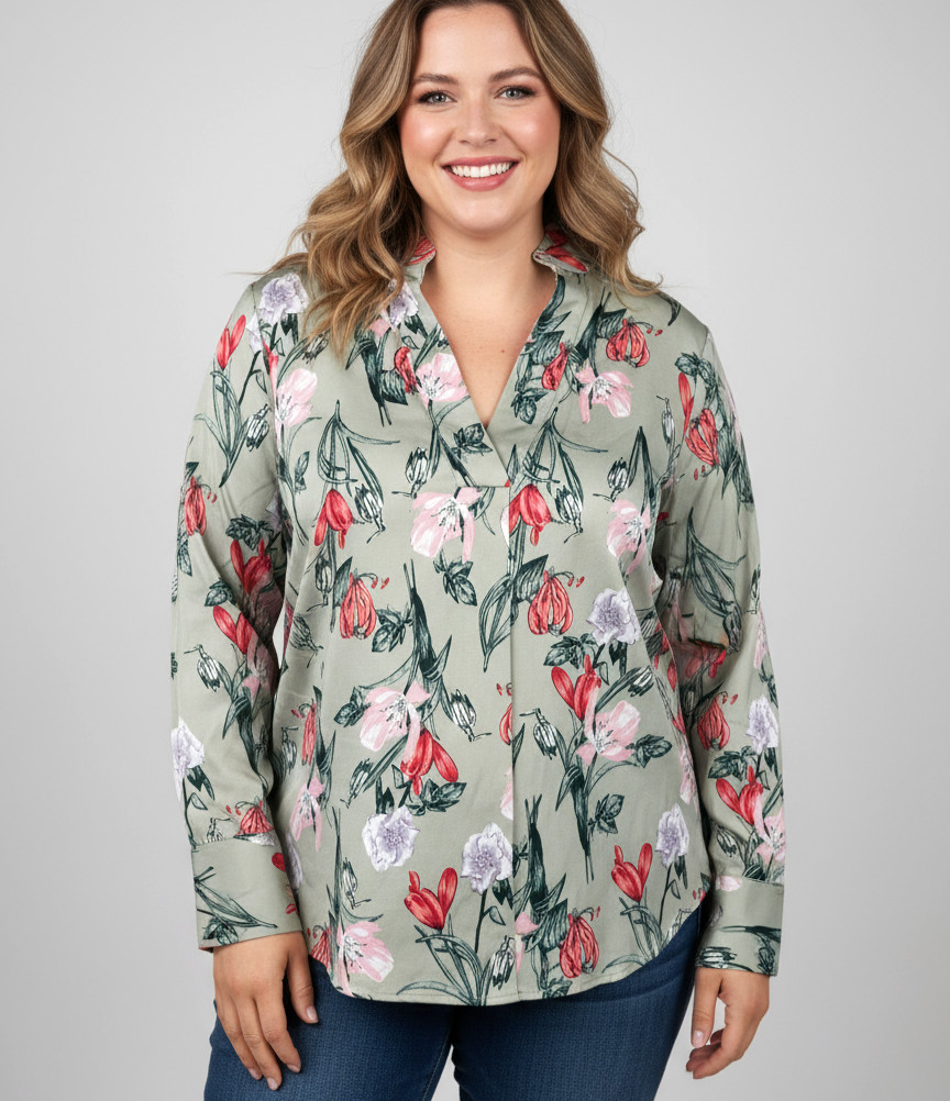 MOTTO Top Floral Size 18 Plus Green Collarless Like New Travel Work Party