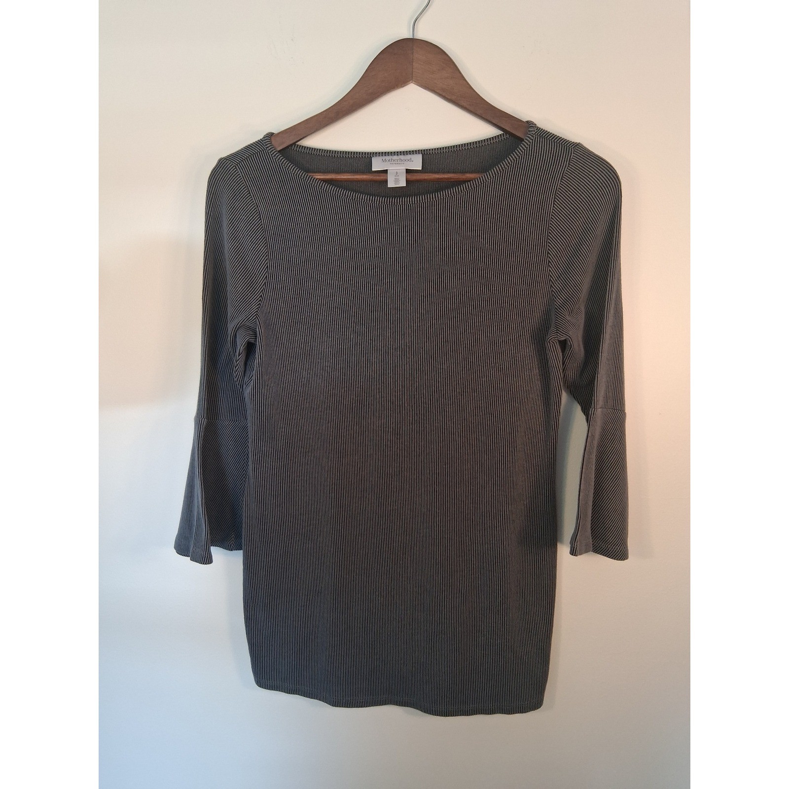 [Minimalist] Motherhood Maternity Ribbed Top Women Small Gray Bell Sleeve Knit
