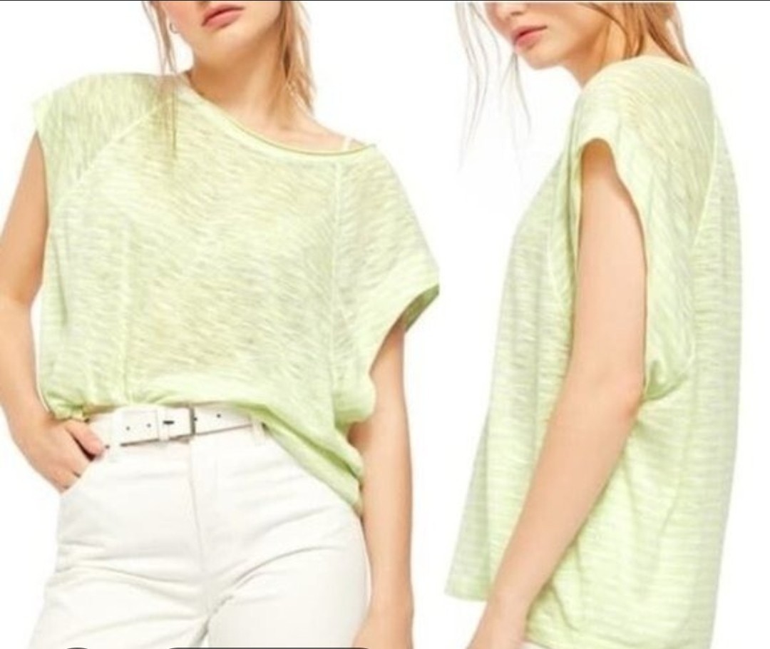 Free People “We The Free” halo tee, lightweight, semi-sheer fabric, neon green L