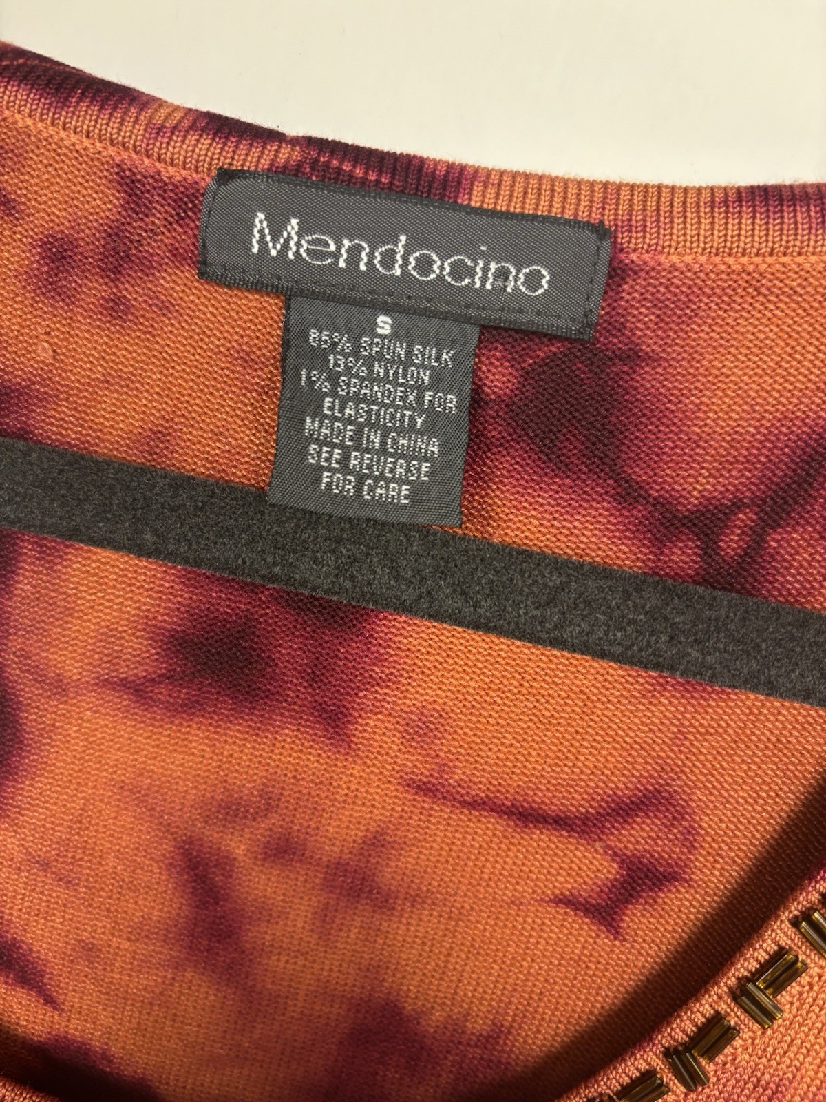 Mendocino Vintage Sleeveless Top Silk Blend Beaded Embroidery Tie Dye Boho S
