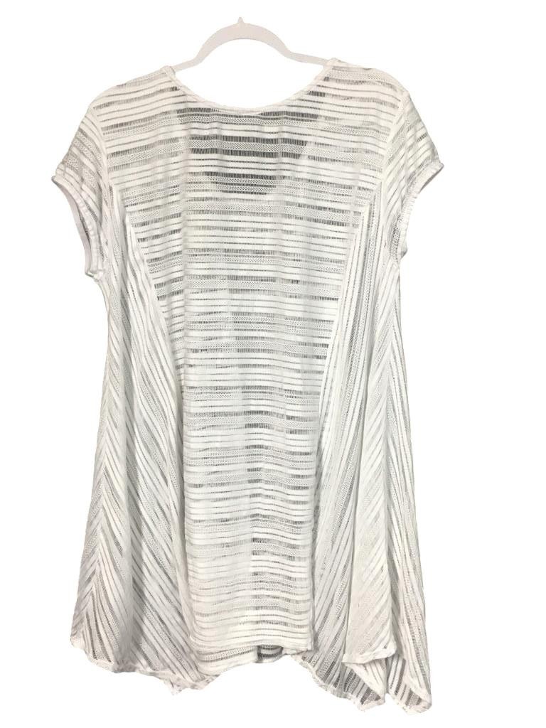 A New Approach 1X white striped lace see through short sleeve plus top