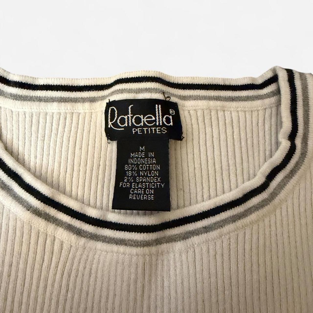 Rafaella Petites Sweater Womens White Gray Striped Rib Knit Cotton Blend